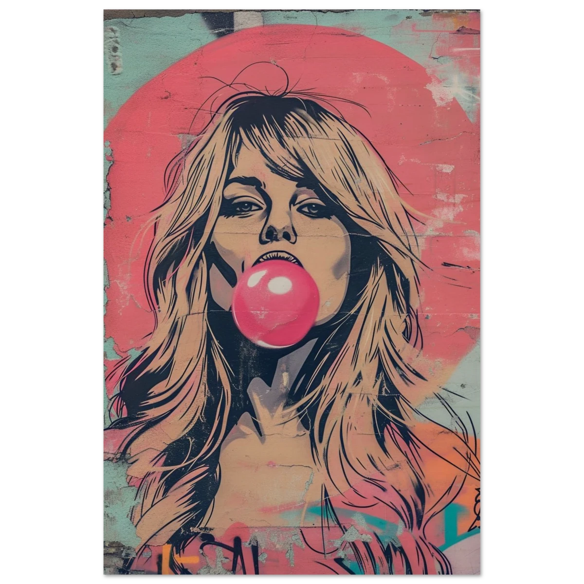 "Bubblegum Bardot" – Urban Pop Art Wall Print - Wood Prints - 60x90 cm / 24x36″ -