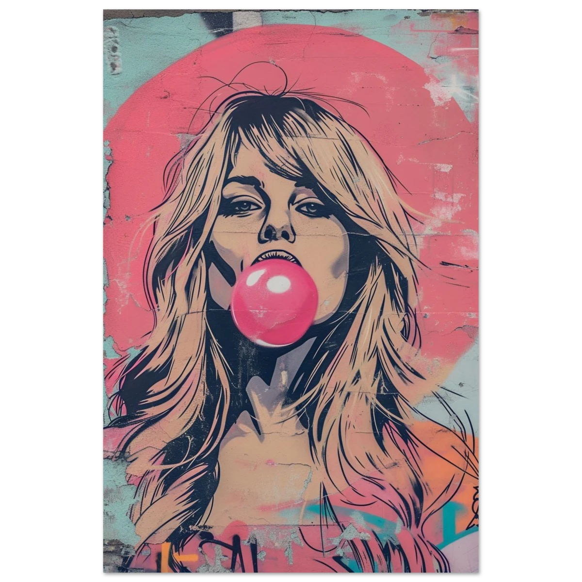 "Bubblegum Bardot" – Urban Pop Art Wall Print - Fine Art Poster - 40x60 cm / 16x24″ -