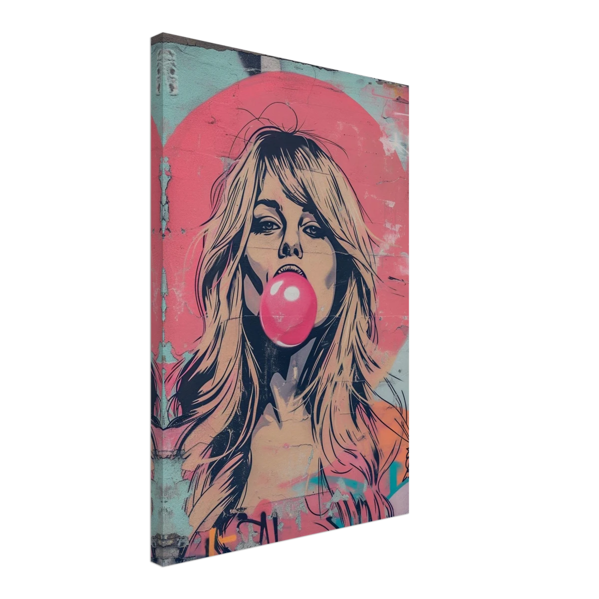 "Bubblegum Bardot" – Urban Pop Art Wall Print - Canvas - 40x60 cm / 16x24″ -