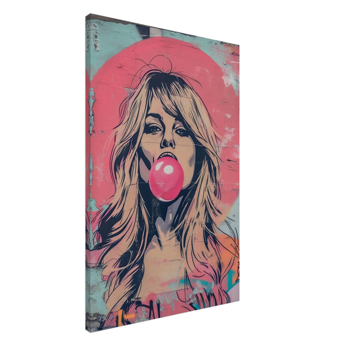 "Bubblegum Bardot" – Urban Pop Art Wall Print - Canvas - 60x90 cm / 24x36″ -