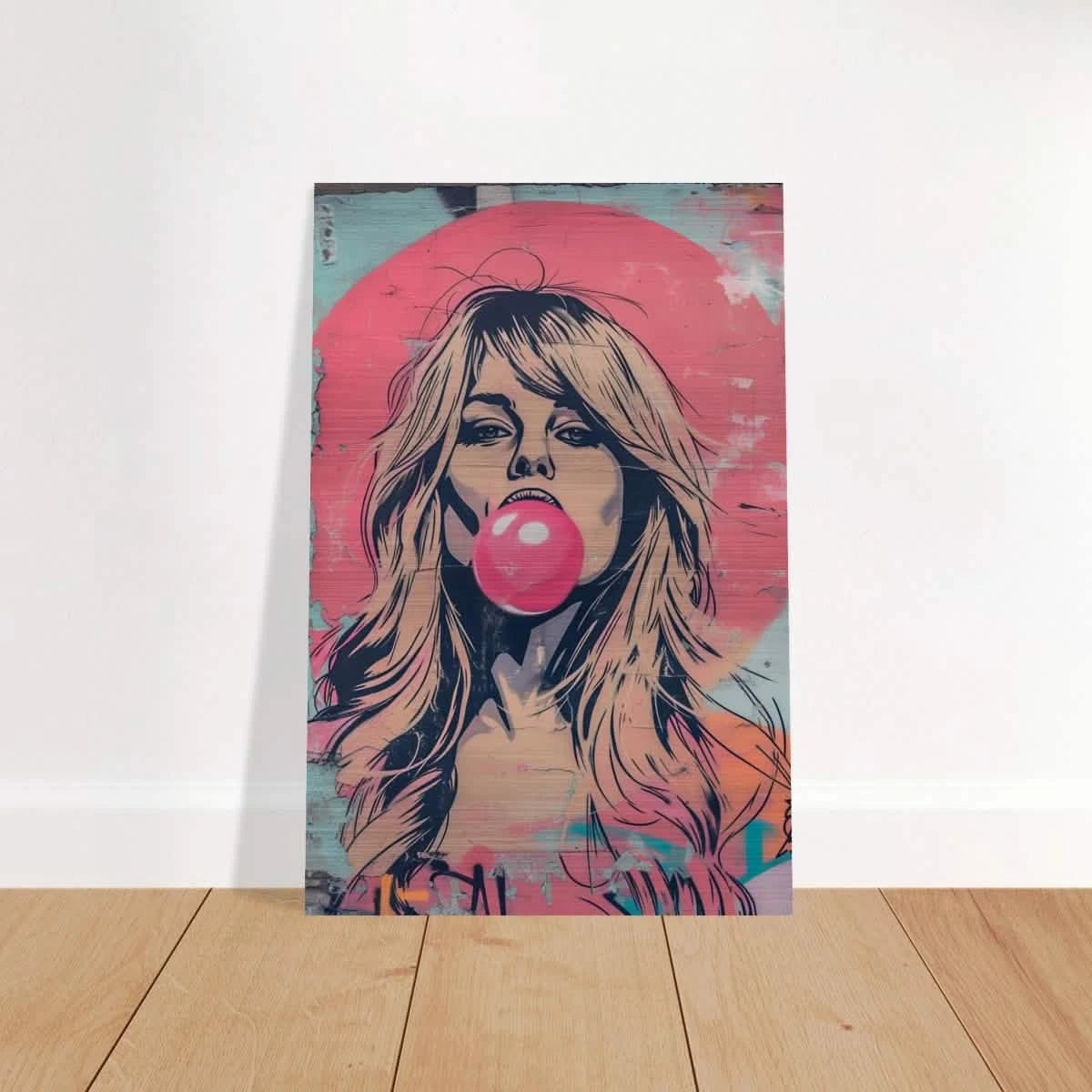 "Bubblegum Bardot" – Urban Pop Art Wall Print - Brushed Aluminum Print - 40x60 cm / 16x24″ -