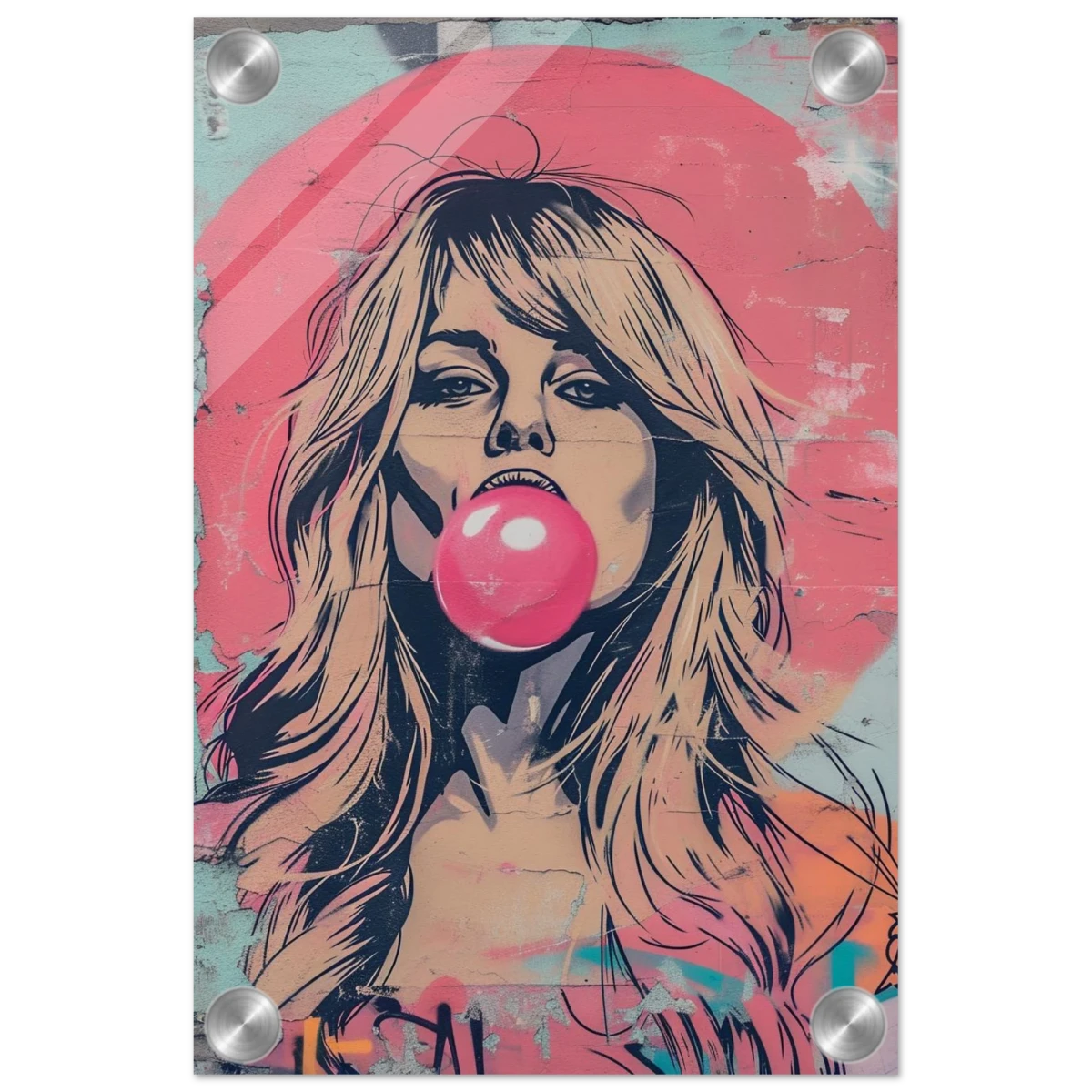 "Bubblegum Bardot" – Urban Pop Art Wall Print - Acrylic Print - 20x30 cm / 8x12″ -