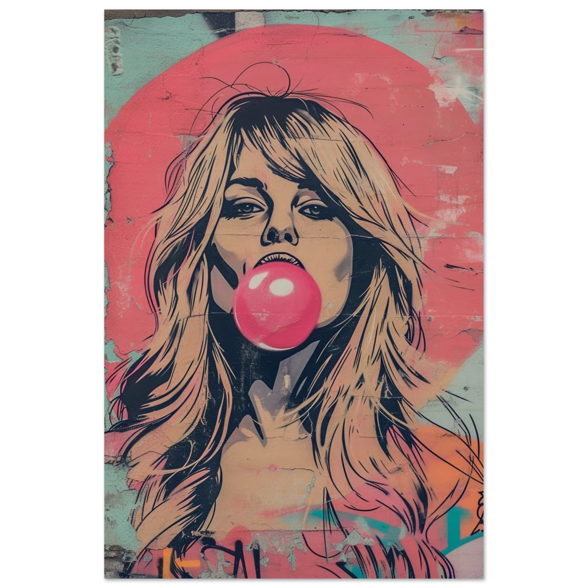 "Bubblegum Bardot" – Urban Pop Art Wall Print - Wood Prints - 30x45 cm / 12x18″ -