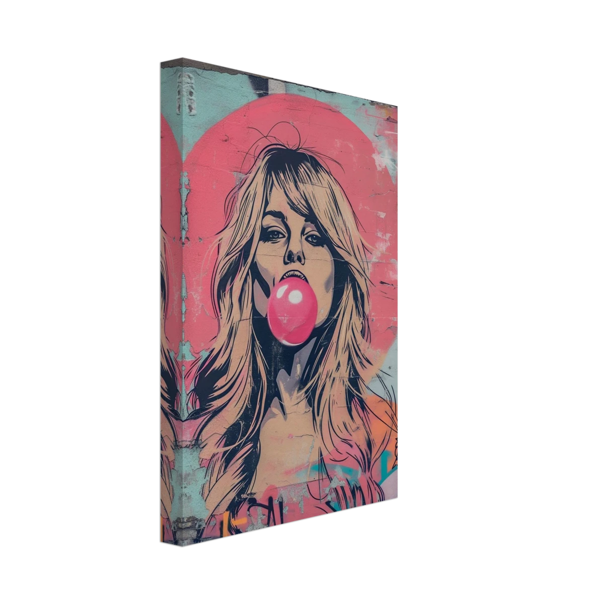 "Bubblegum Bardot" – Urban Pop Art Wall Print - Canvas - 20x30 cm / 8x12″ -