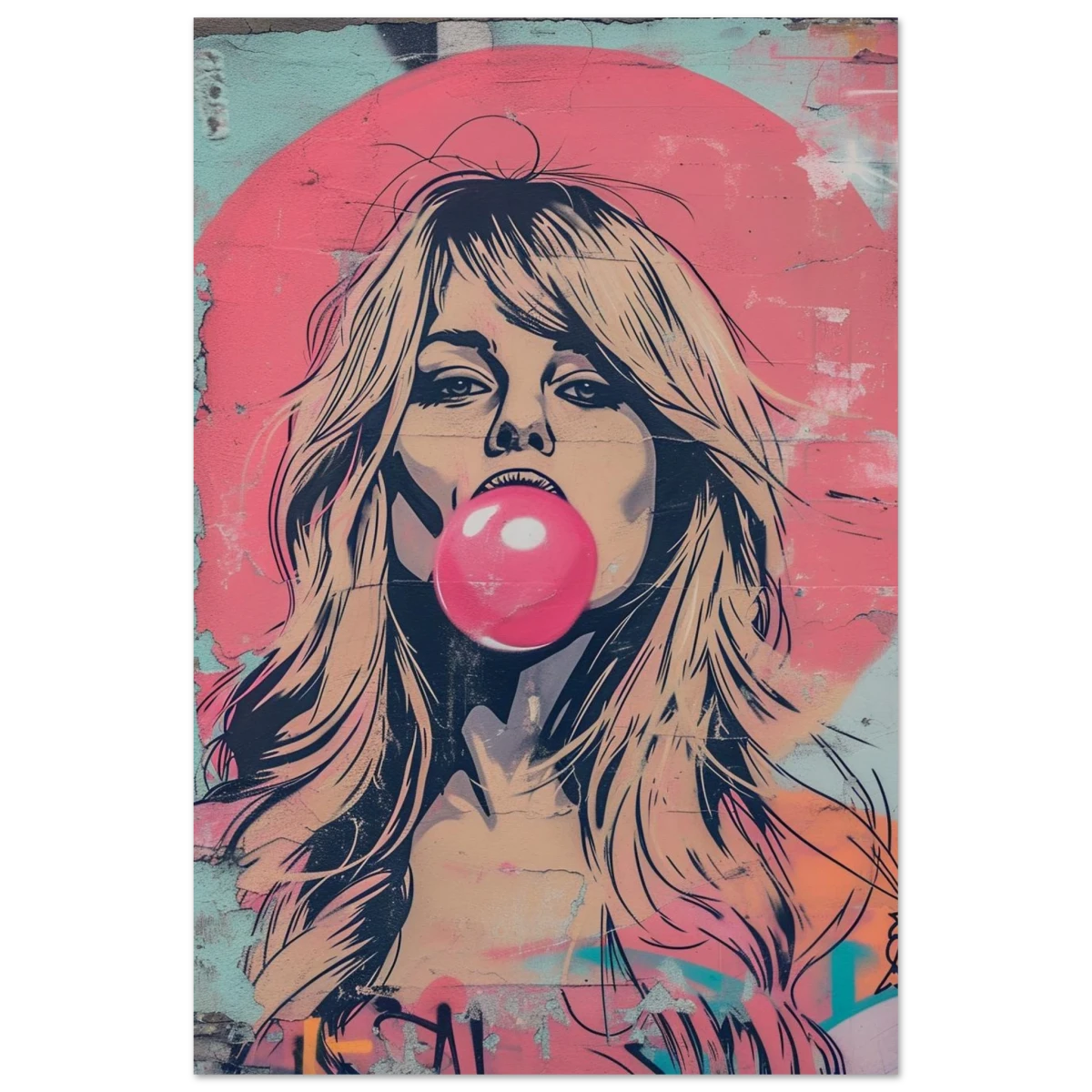 "Bubblegum Bardot" – Urban Pop Art Wall Print - Fine Art Poster - 30x45 cm / 12x18″ -