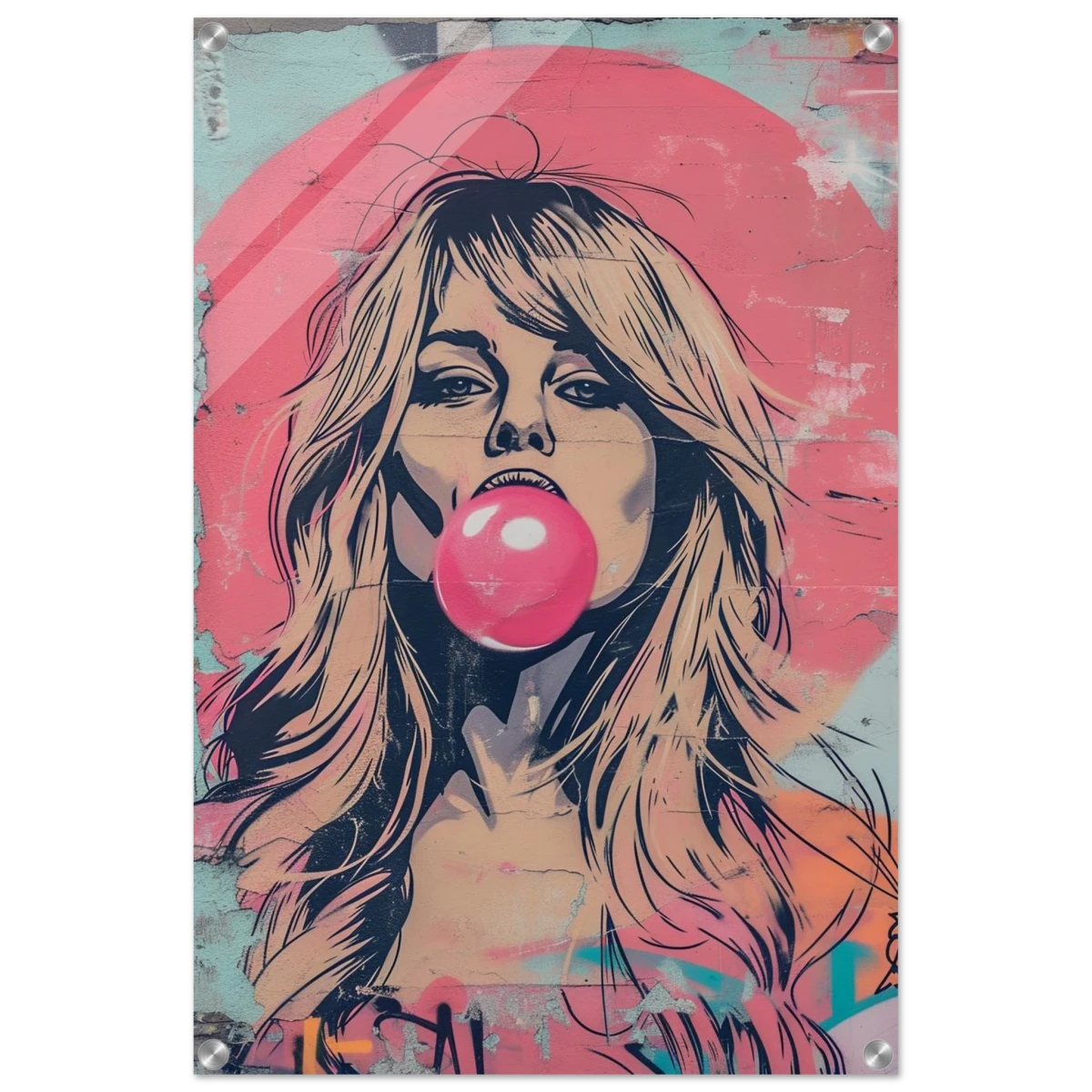 "Bubblegum Bardot" – Urban Pop Art Wall Print - Acrylic Print - 50x75 cm / 20x30″ -