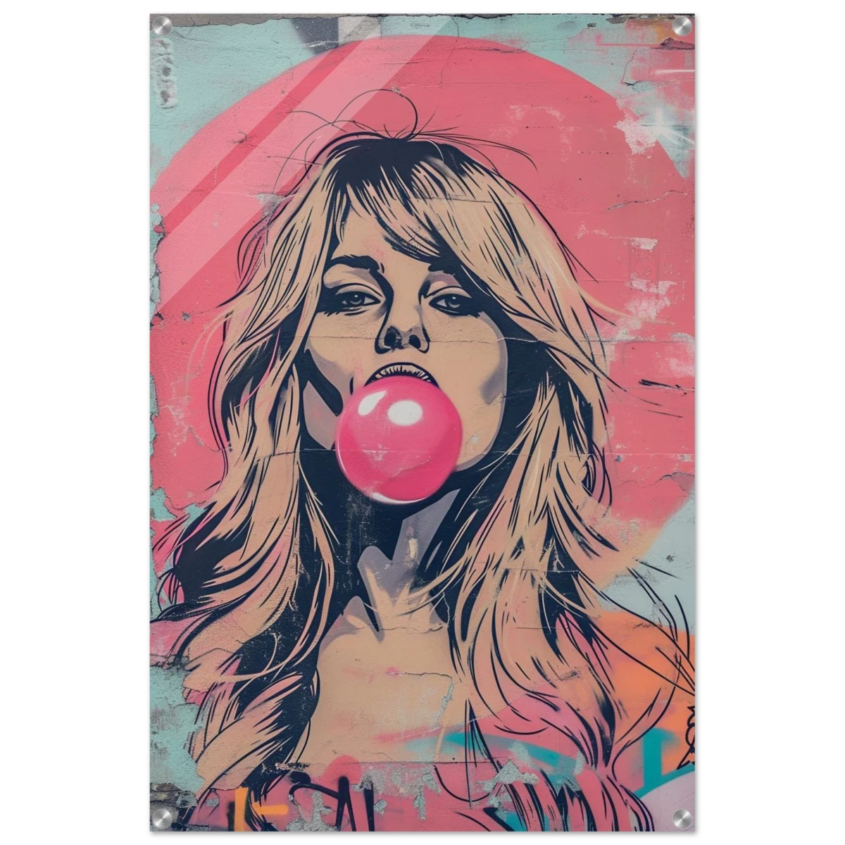 "Bubblegum Bardot" – Urban Pop Art Wall Print - Acrylic Print - 60x90 cm / 24x36″ -