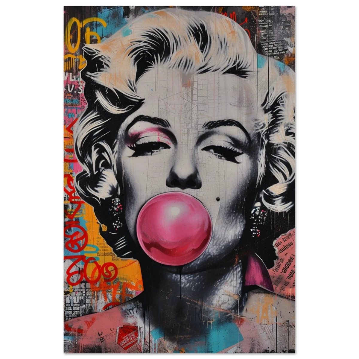 "Bubblegum Marilyn" – Pop Art Street Style Wall Print - Wood Prints - 30x45 cm / 12x18″ -