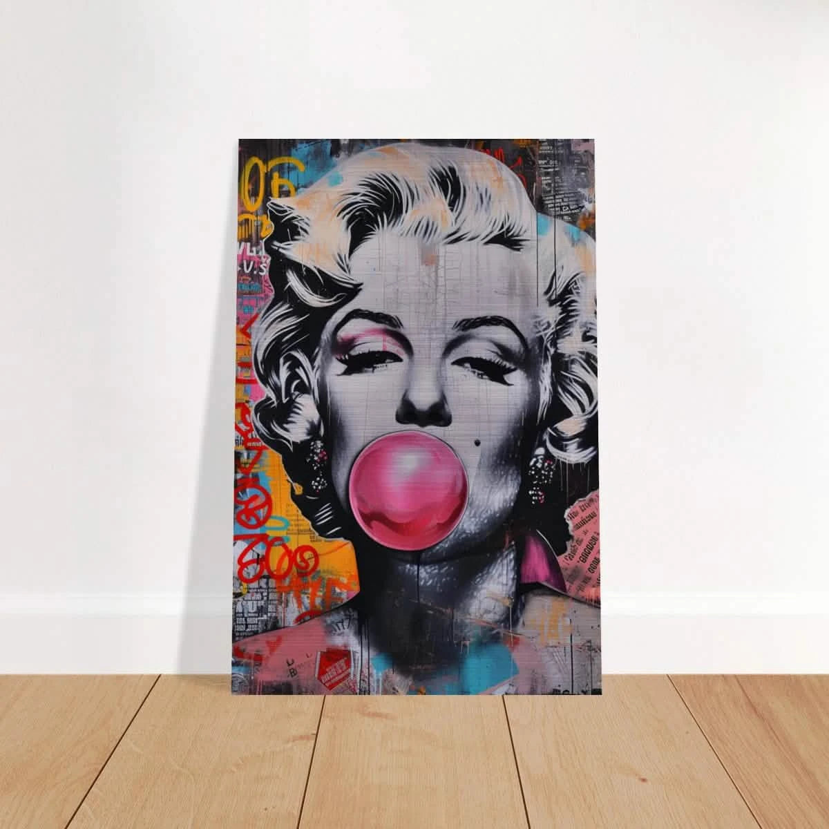 "Bubblegum Marilyn" – Pop Art Street Style Wall Print - Brushed Aluminum Print - 50x75 cm / 20x30″ -