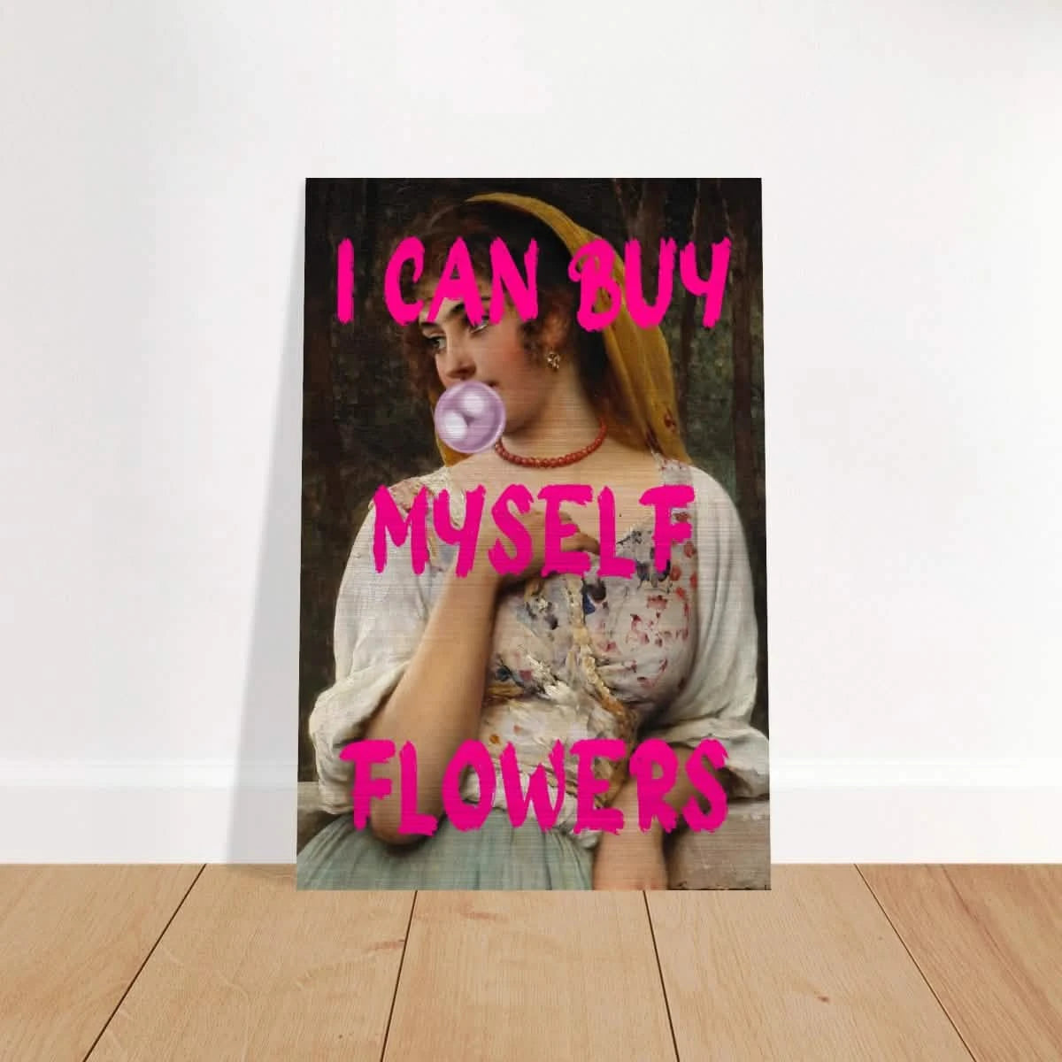 "Bubblegum Venus – I Can Buy Myself Flowers" | Pop Art Renaissance Remix - Brushed Aluminum Print - 20x30 cm / 8x12″ -