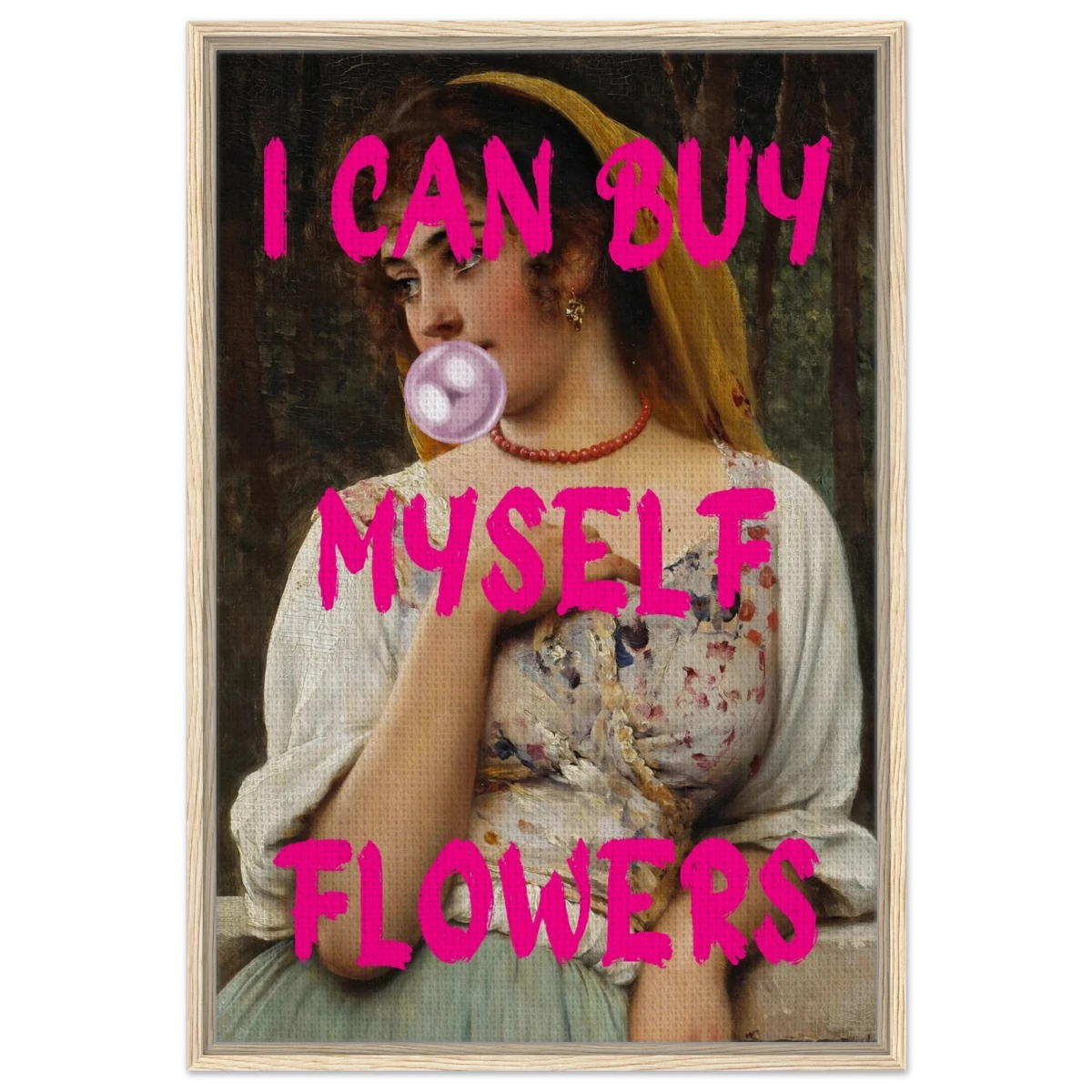 "Bubblegum Venus – I Can Buy Myself Flowers" | Pop Art Renaissance Remix - Framed Canvas - 60x90 cm / 24x36″ - Wood frame