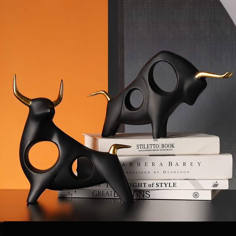 Bull Resin Sculpture – Modern Power & Elegance Home Décor - Black - Obsidian Strength -