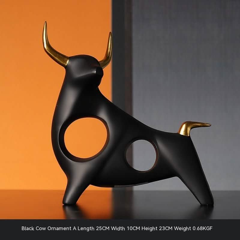 Bull Resin Sculpture – Modern Power & Elegance Home Décor - Black - Obsidian Strength -