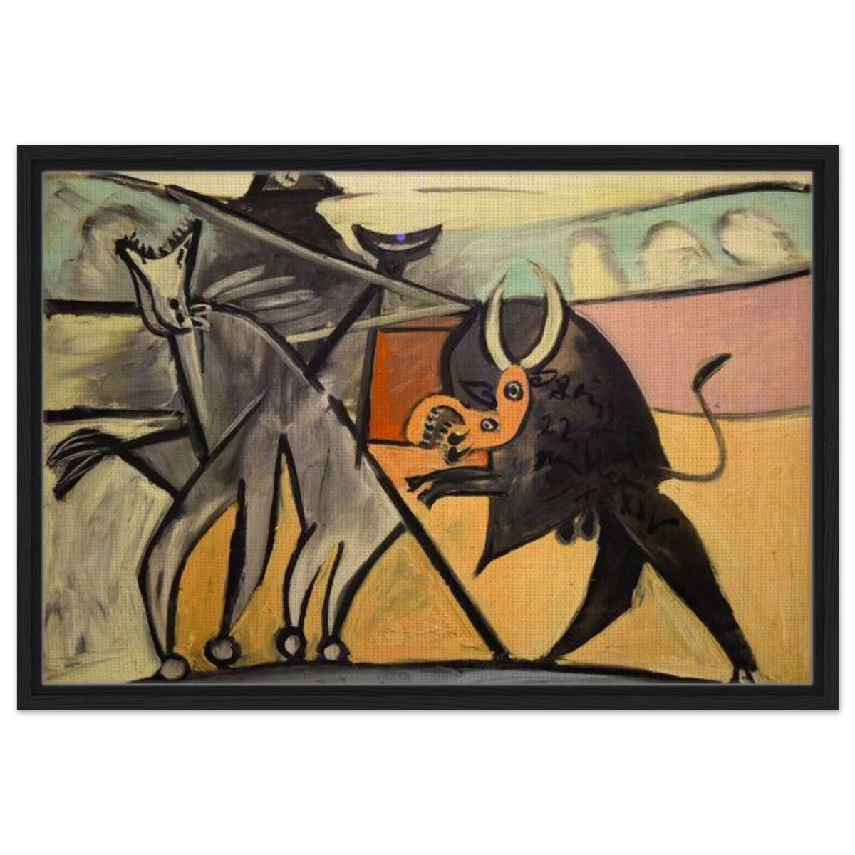 Bullfight | Pablo Picasso – A Masterpiece of Cubism & Expressionism - 50x75 cm / 20x30″ - Framed Canvas - Black frame