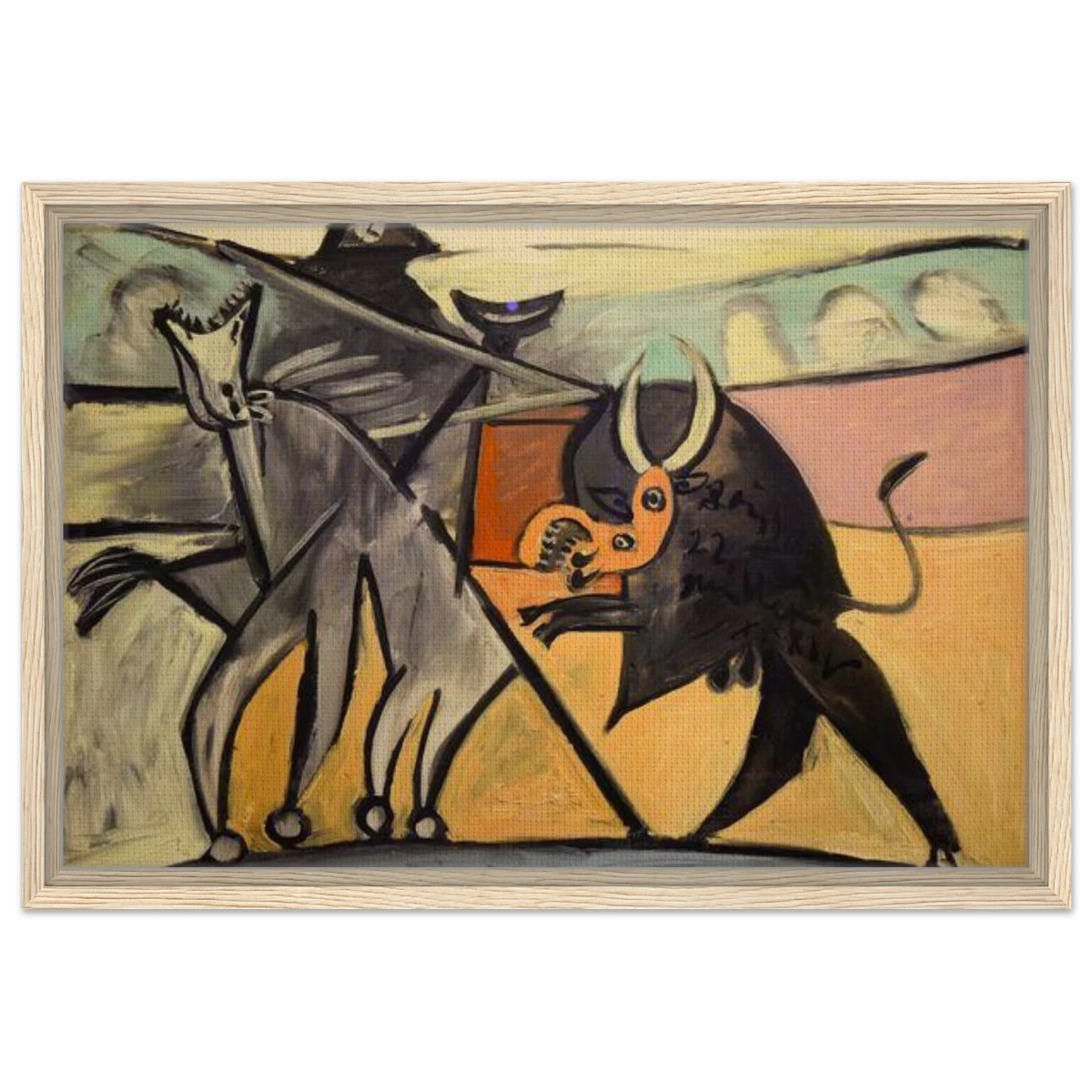 Bullfight | Pablo Picasso – A Masterpiece of Cubism & Expressionism - 40x60 cm / 16x24″ - Framed Canvas - Wood frame