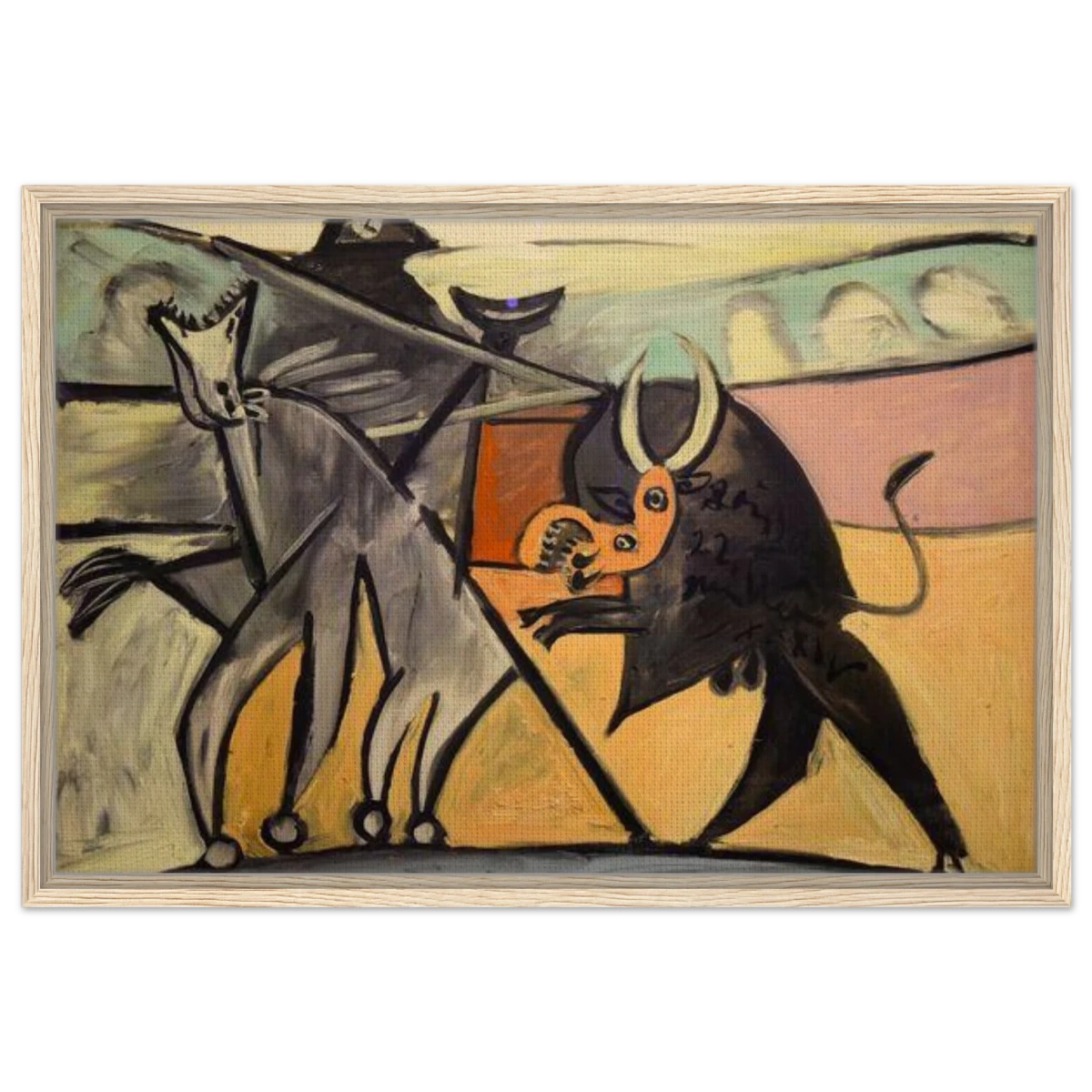Bullfight | Pablo Picasso – A Masterpiece of Cubism & Expressionism - 50x75 cm / 20x30″ - Framed Canvas - Wood frame