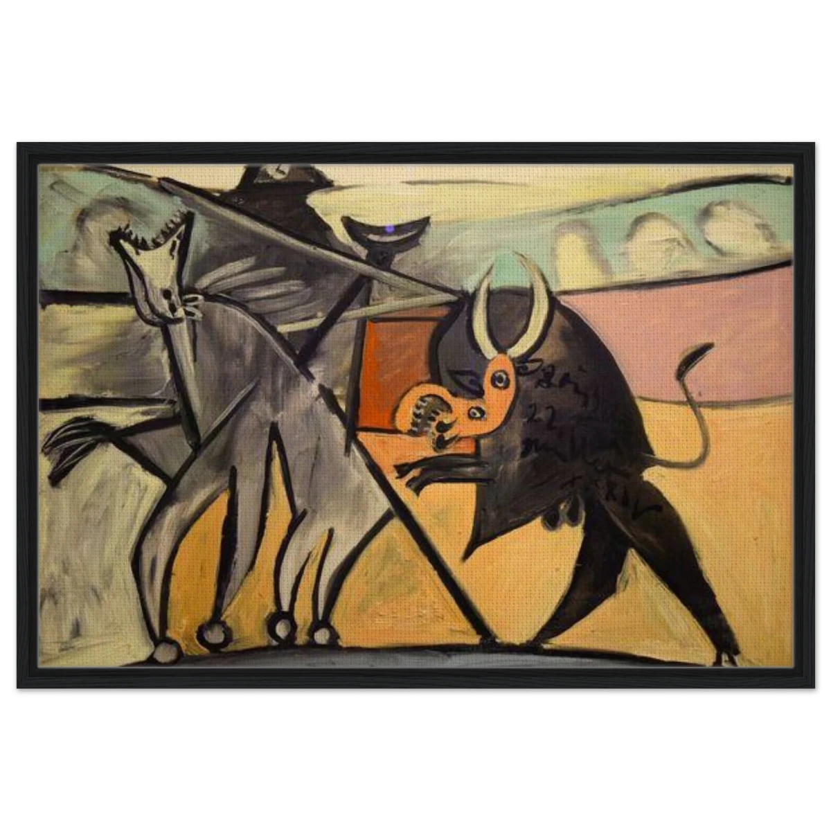 Bullfight | Pablo Picasso – A Masterpiece of Cubism & Expressionism - 60x90 cm / 24x36″ - Framed Canvas - Black frame