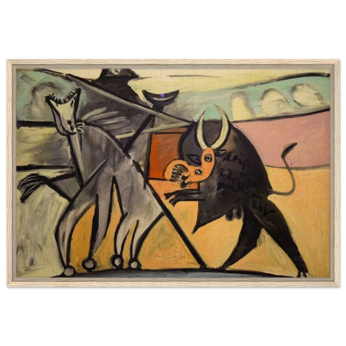 Bullfight | Pablo Picasso – A Masterpiece of Cubism & Expressionism - 60x90 cm / 24x36″ - Framed Canvas - Wood frame
