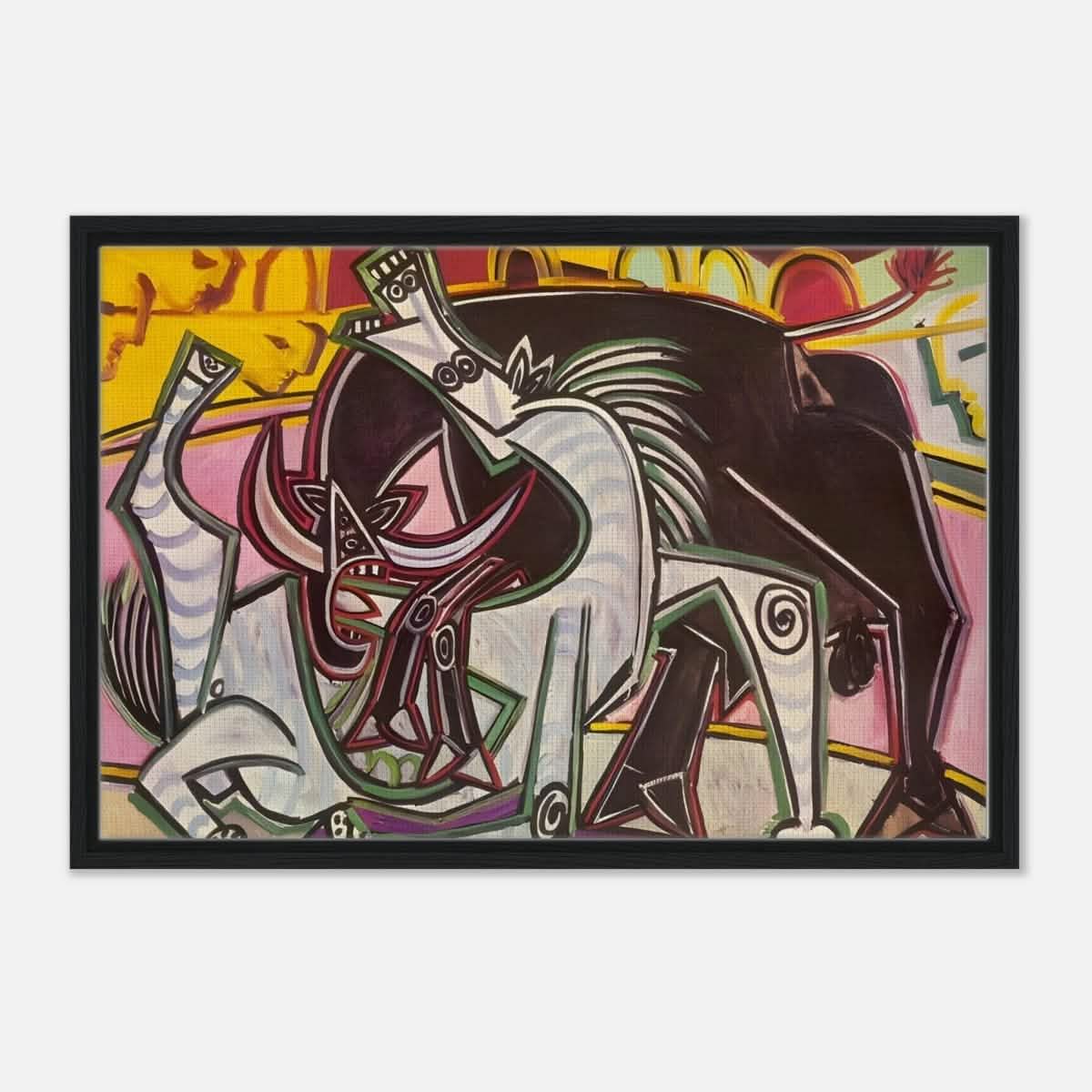 Bullfighting Cubism wall art print Pablo Picasso 1934 - Framed Canvas - 30x45 cm / 12x18″ - Black frame