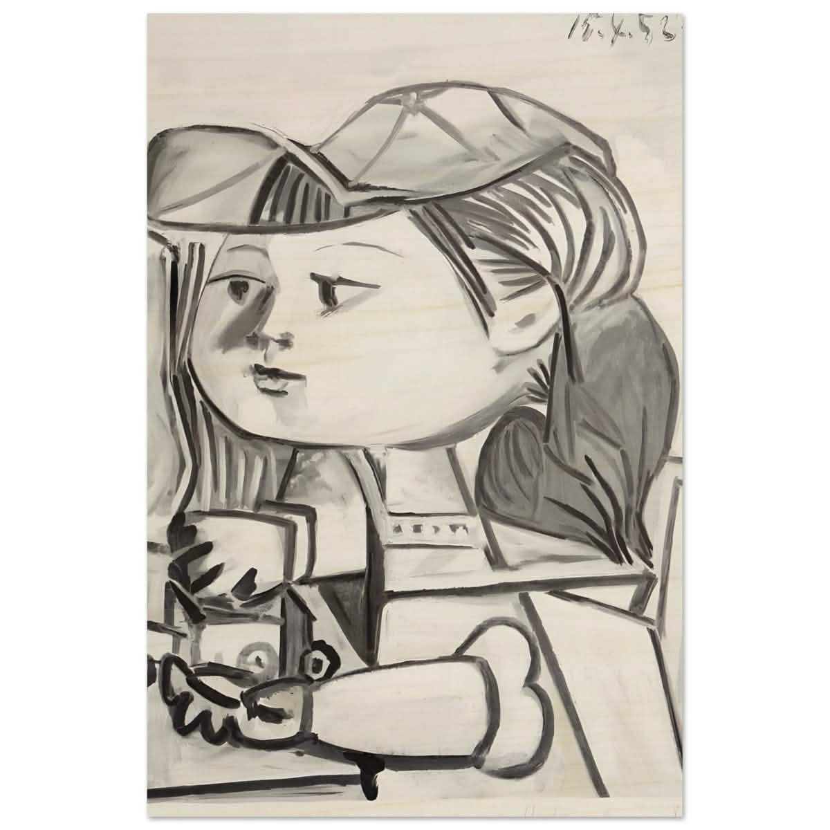 Buste De Petite Fille Black by Pablo Picasso | Cubism wall art print - Wood Prints - 40x60 cm / 16x24″ -