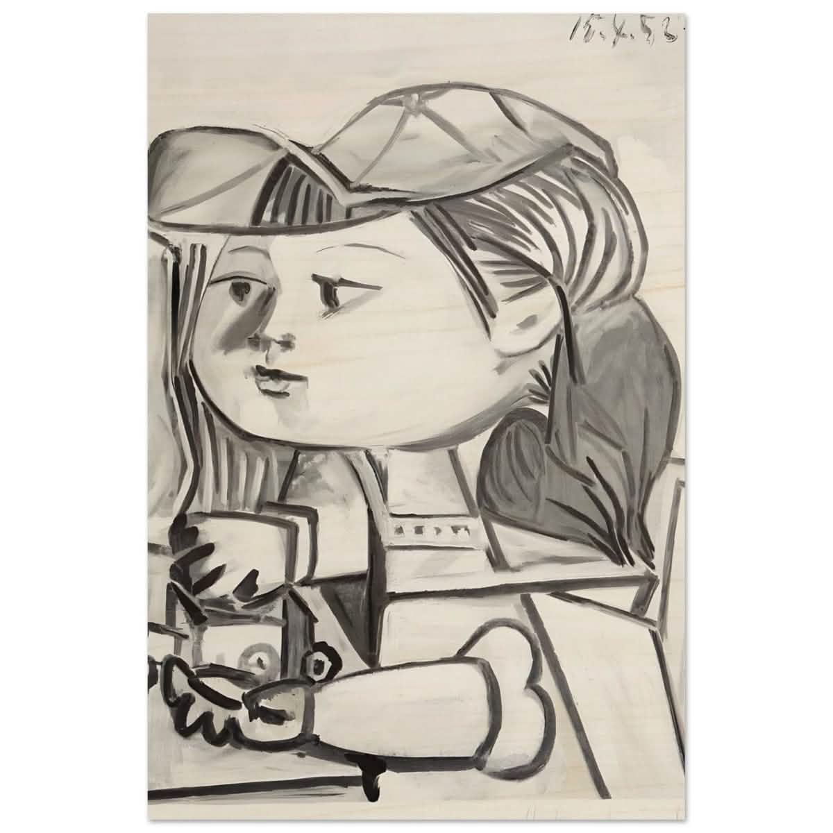 Buste De Petite Fille Black by Pablo Picasso | Cubism wall art print - Wood Prints - 60x90 cm / 24x36″ -