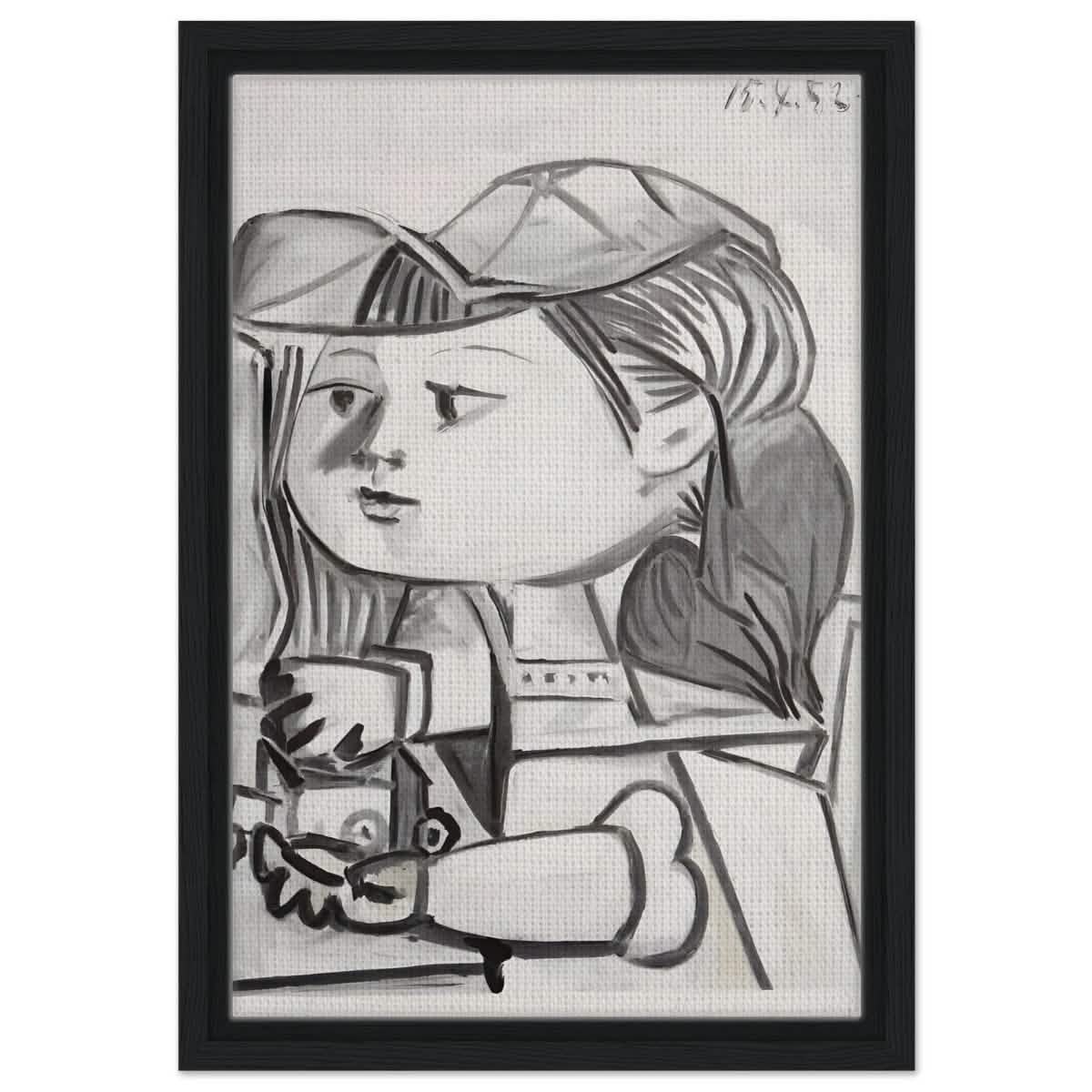 Buste De Petite Fille Black by Pablo Picasso | Cubism wall art print - Framed Canvas - 30x45 cm / 12x18″ - Black frame