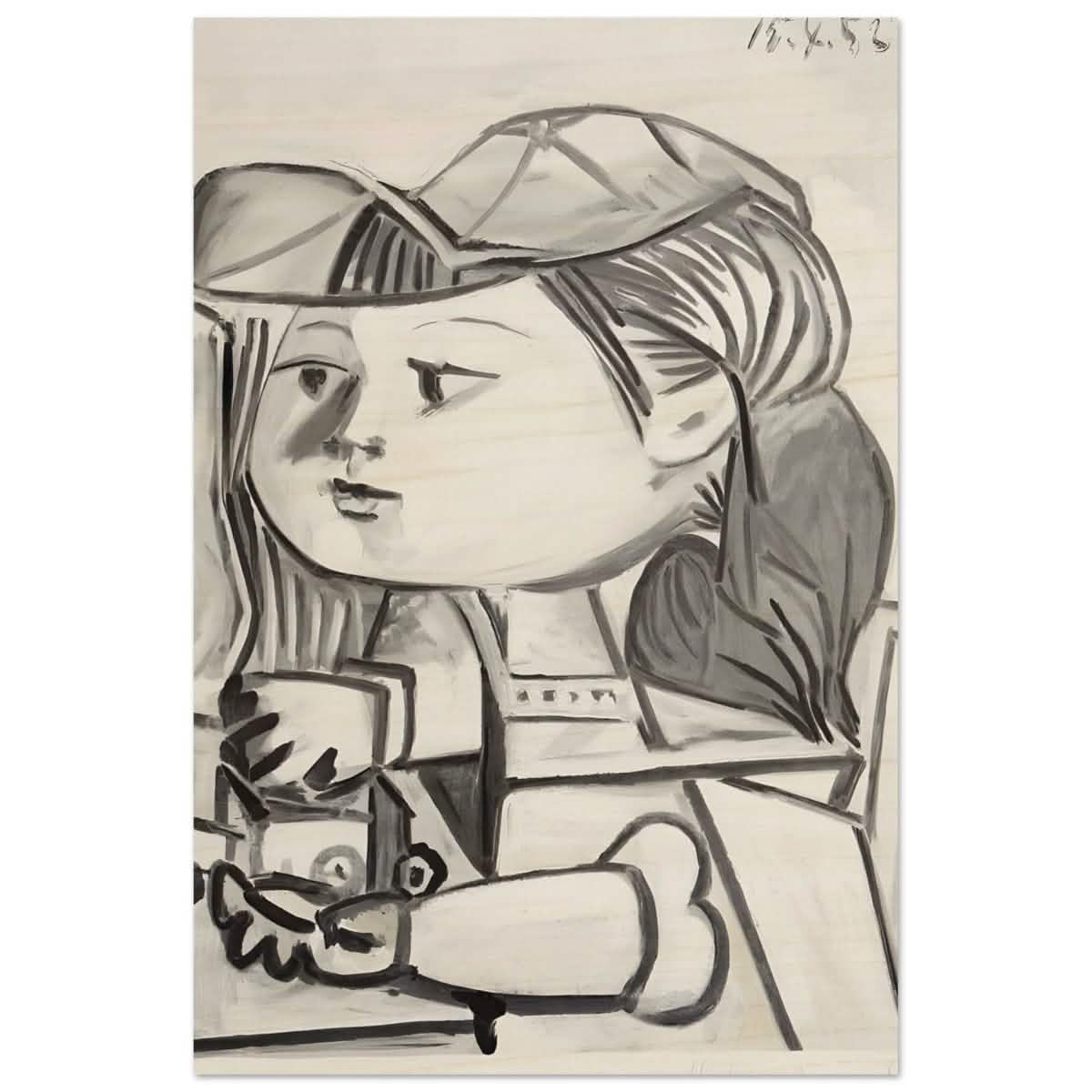 Buste De Petite Fille Black by Pablo Picasso | Cubism wall art print - Wood Prints - 30x45 cm / 12x18″ -