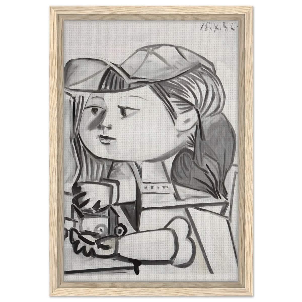 Buste De Petite Fille Black by Pablo Picasso | Cubism wall art print - Framed Canvas - 30x45 cm / 12x18″ - Wood frame