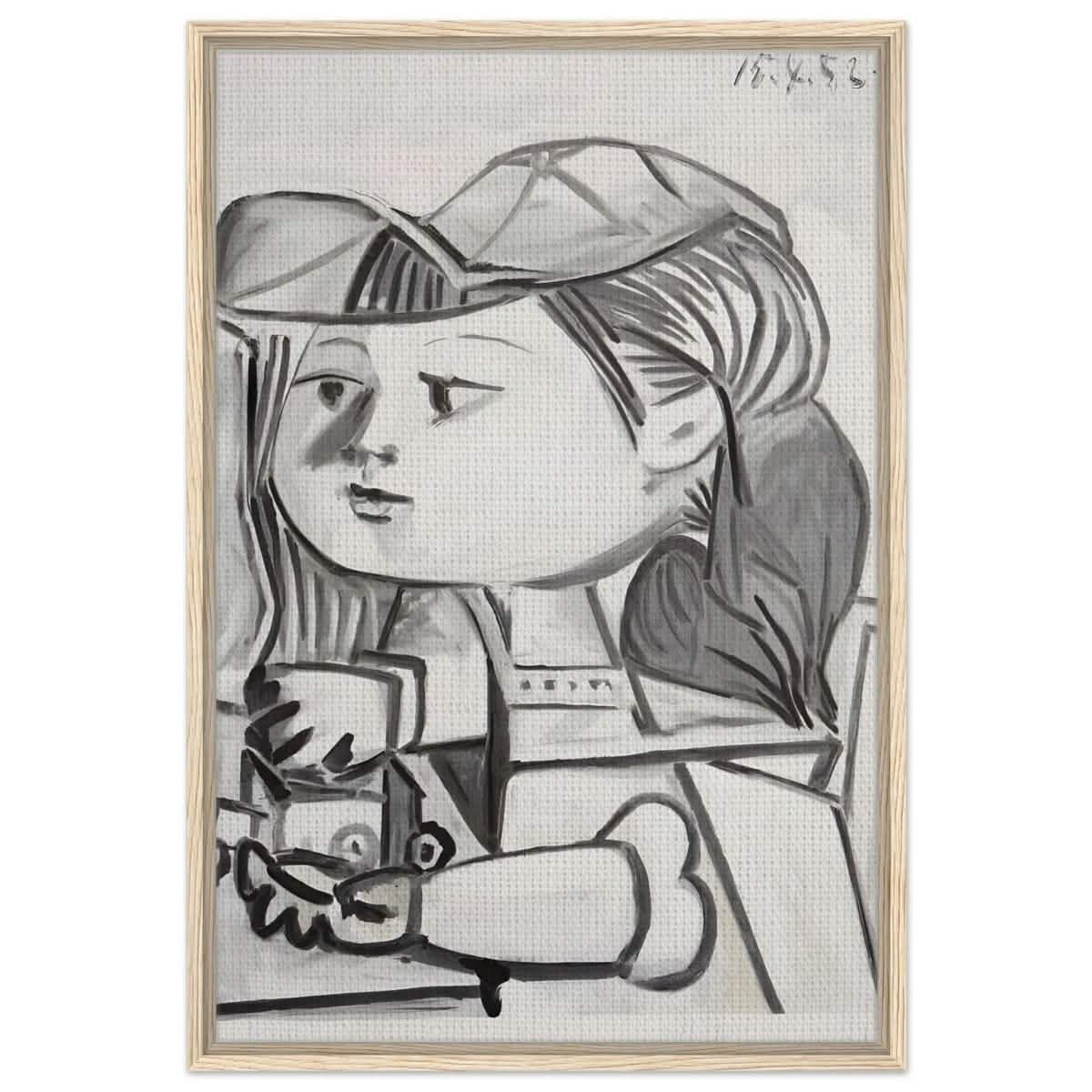 Buste De Petite Fille Black by Pablo Picasso | Cubism wall art print - Framed Canvas - 60x90 cm / 24x36″ - Wood frame