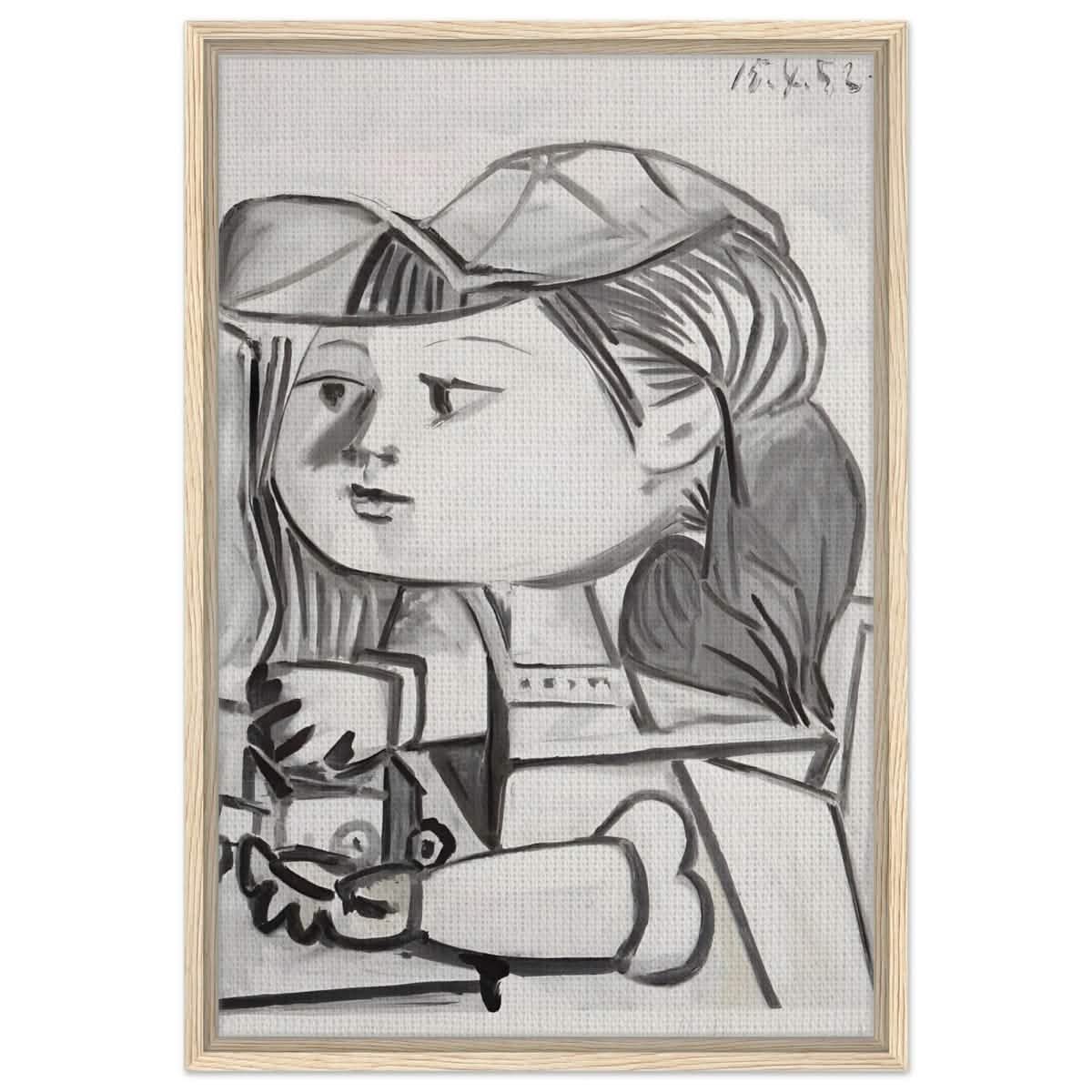 Buste De Petite Fille Black by Pablo Picasso | Cubism wall art print - Framed Canvas - 50x75 cm / 20x30″ - Wood frame