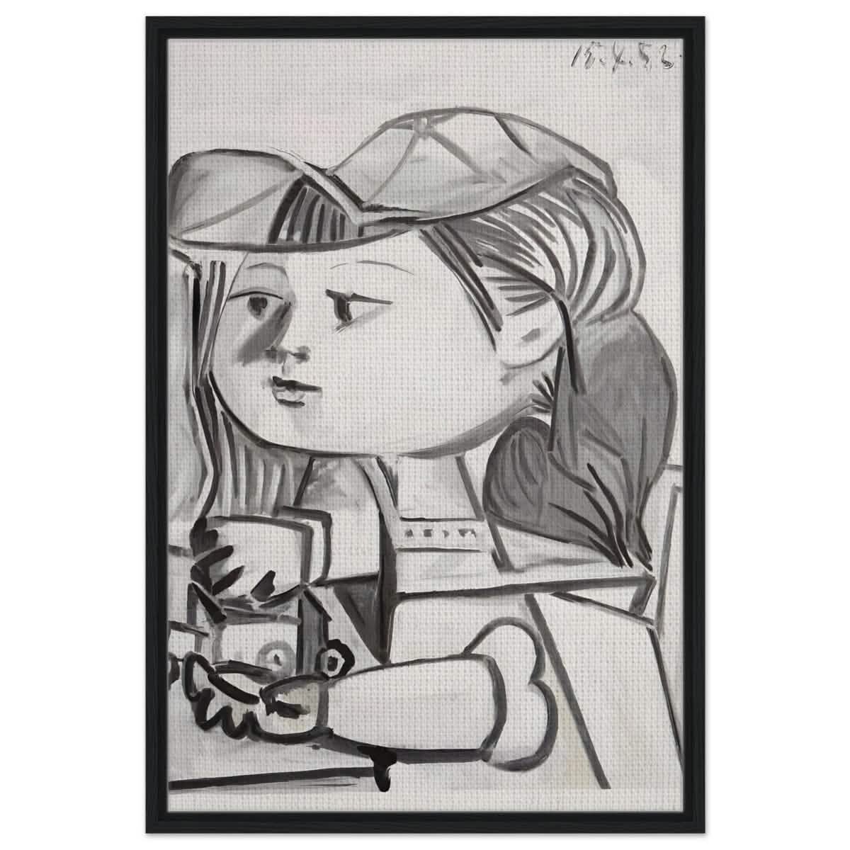 Buste De Petite Fille Black by Pablo Picasso | Cubism wall art print - Framed Canvas - 60x90 cm / 24x36″ - Black frame
