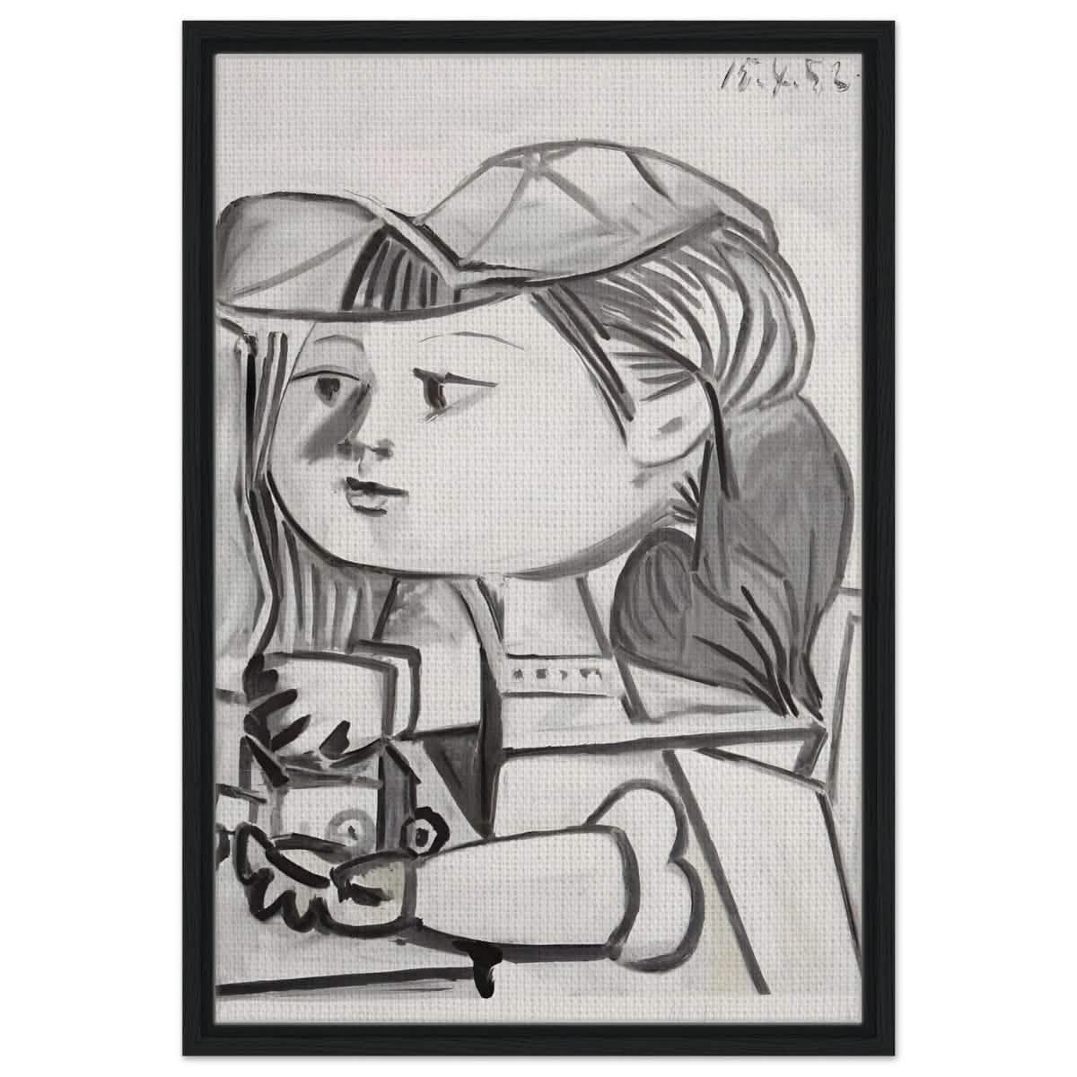 Buste De Petite Fille Black by Pablo Picasso | Cubism wall art print - Framed Canvas - 50x75 cm / 20x30″ - Black frame