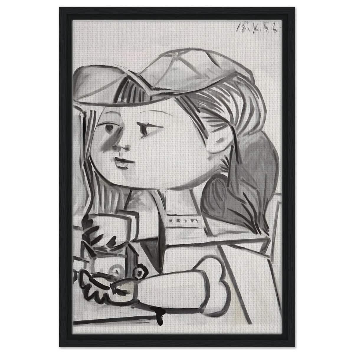 Buste De Petite Fille Black by Pablo Picasso | Cubism wall art print - Framed Canvas - 40x60 cm / 16x24″ - Black frame
