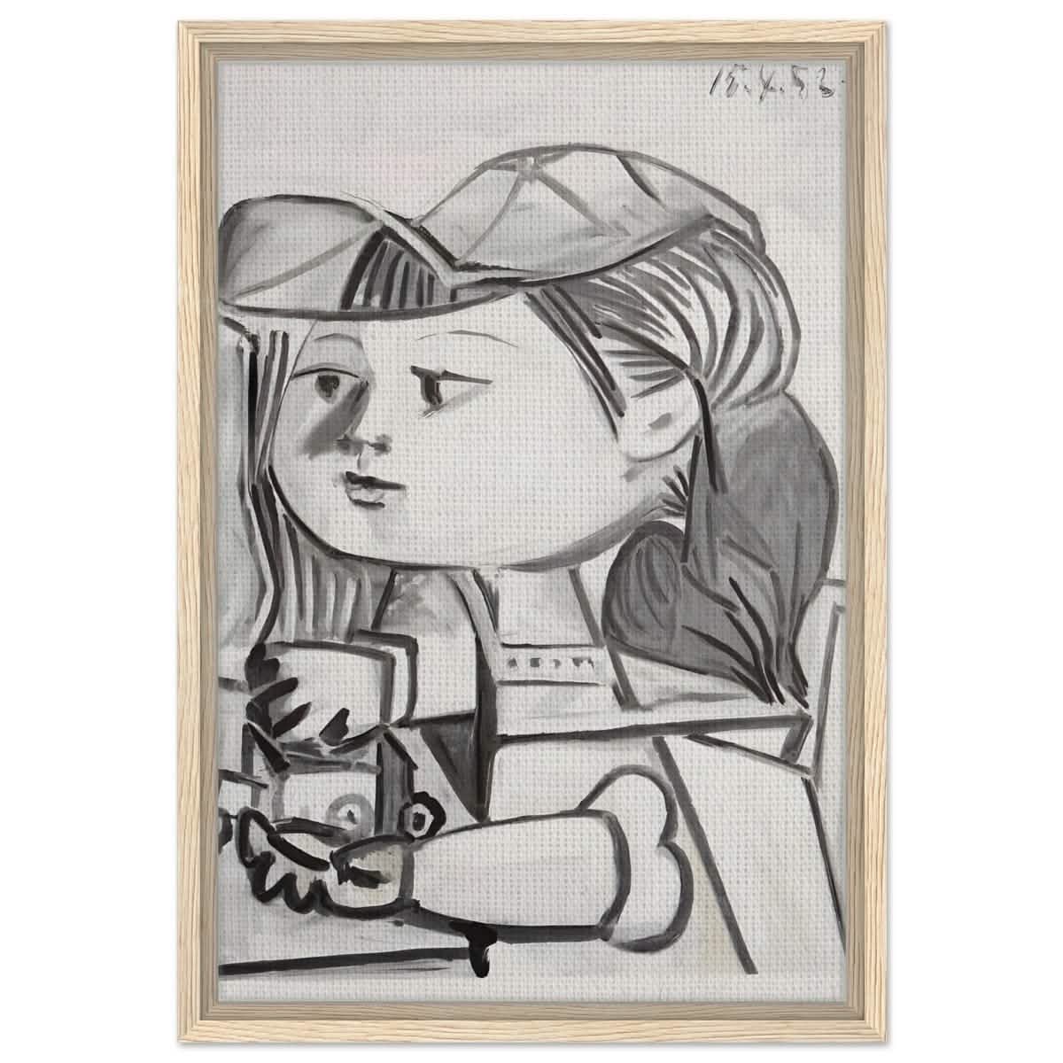 Buste De Petite Fille Black by Pablo Picasso | Cubism wall art print - Framed Canvas - 40x60 cm / 16x24″ - Wood frame
