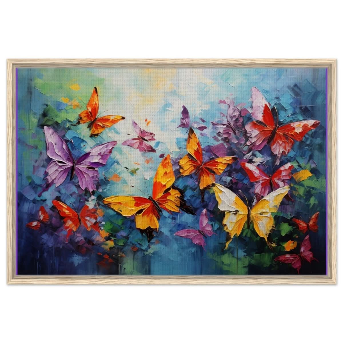Butterfly Symphony | Contemporary Figurative Wildlife Art | Abstract Realism with Butterflies - Framed Canvas - 30x45 cm / 12x18″ - Wood frame