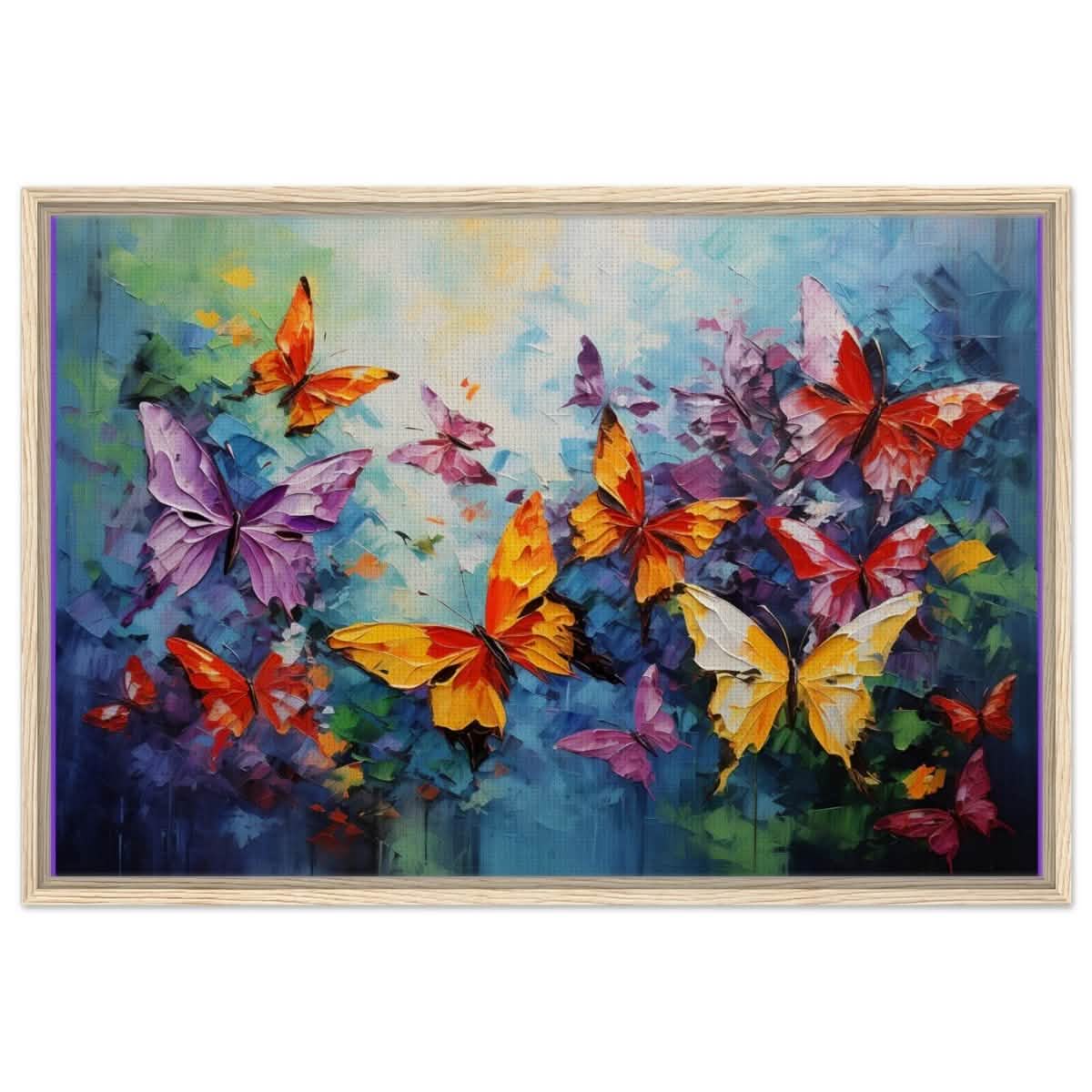 Butterfly Symphony | Contemporary Figurative Wildlife Art | Abstract Realism with Butterflies - Framed Canvas - 30x45 cm / 12x18″ - Wood frame