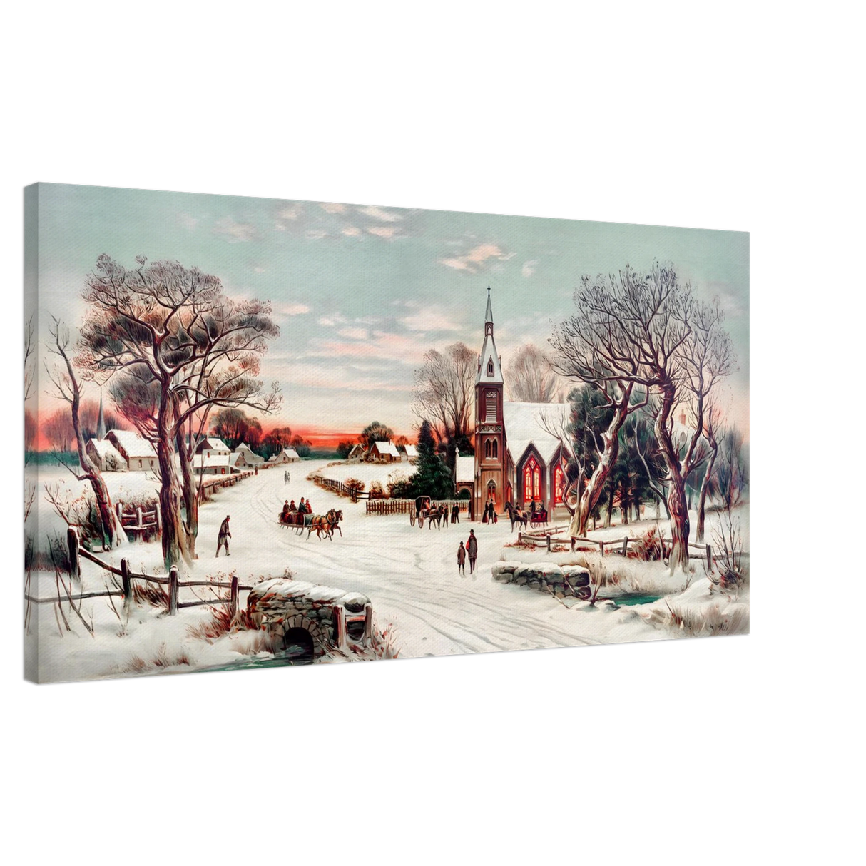 Vintage Christmas Eve Canvas Print by Hoover & Son – Timeless Winter Landscape Art30x60 cm / 12x24″