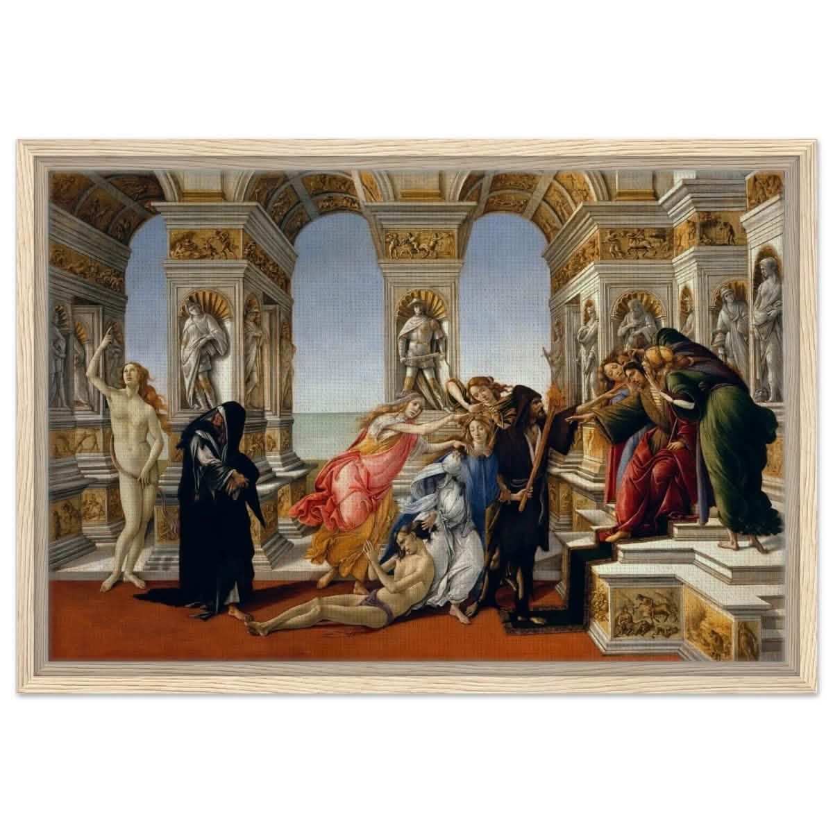 Calumny of Apelles by Sandro Botticelli 1495 | Vintage Art wall art print - Framed Canvas - 40x60 cm / 16x24″ - Wood frame