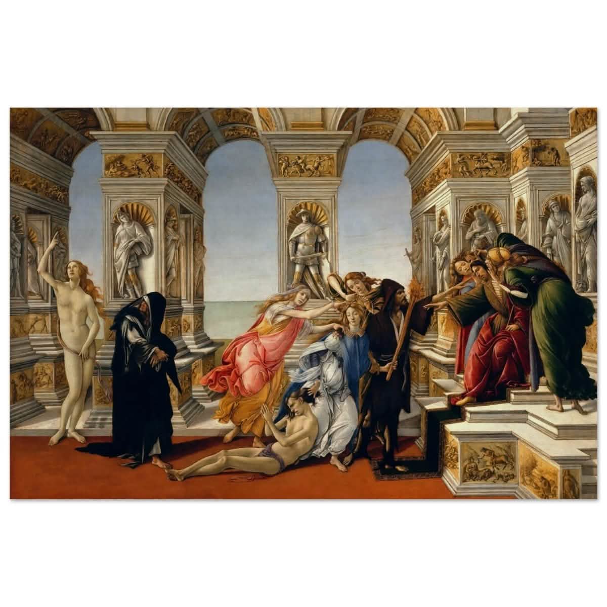 Calumny of Apelles by Sandro Botticelli 1495 | Vintage Art wall art print - Wood Prints - 40x60 cm / 16x24″ -