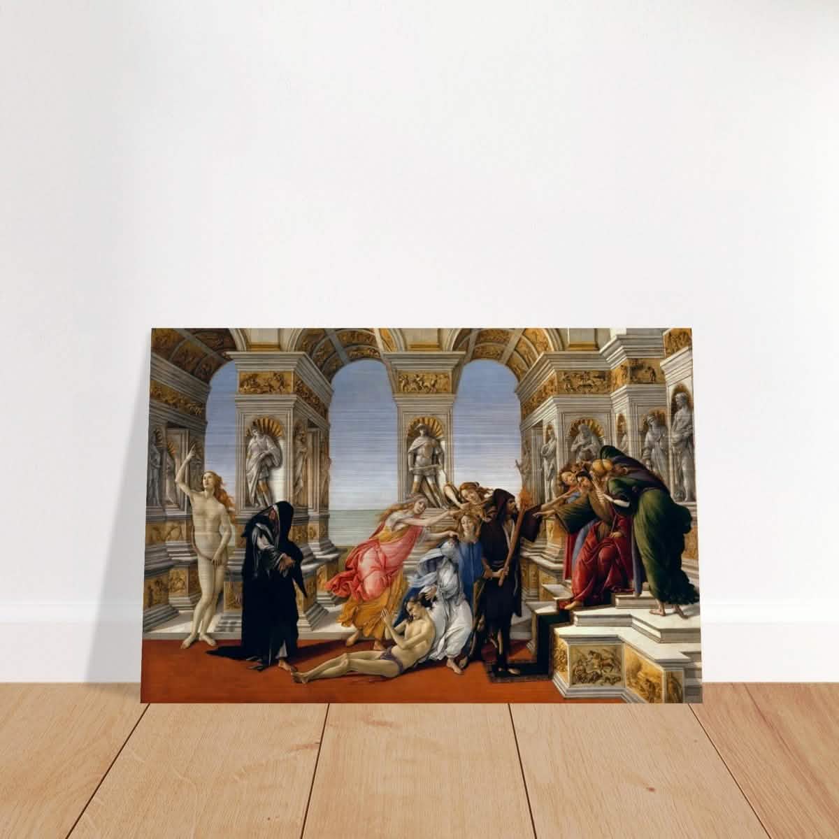 Calumny of Apelles by Sandro Botticelli 1495 | Vintage Art wall art print - Brushed Aluminum Print - 50x75 cm / 20x30″ -