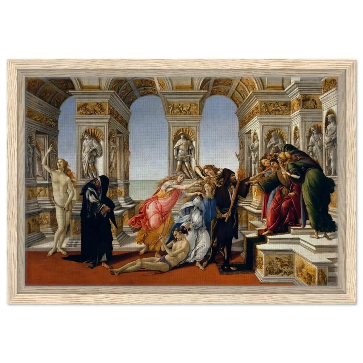 Calumny of Apelles by Sandro Botticelli 1495 | Vintage Art wall art print - Framed Canvas - 30x45 cm / 12x18″ - Wood frame