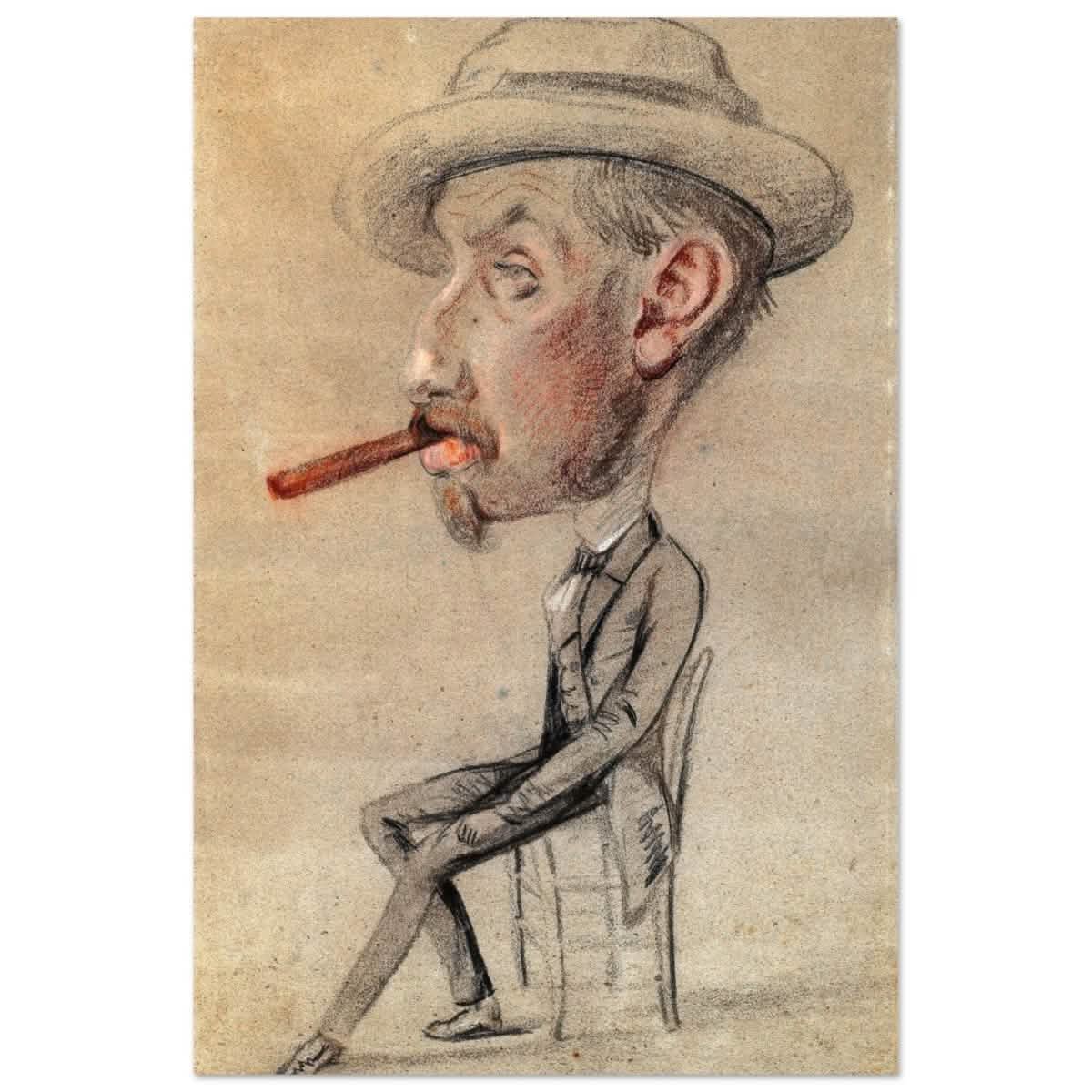 Caricature of a Man with a Big Cigar by Claude Monet | Vintage wall art print - Aluminum Print - 30x45 cm / 12x18″ -