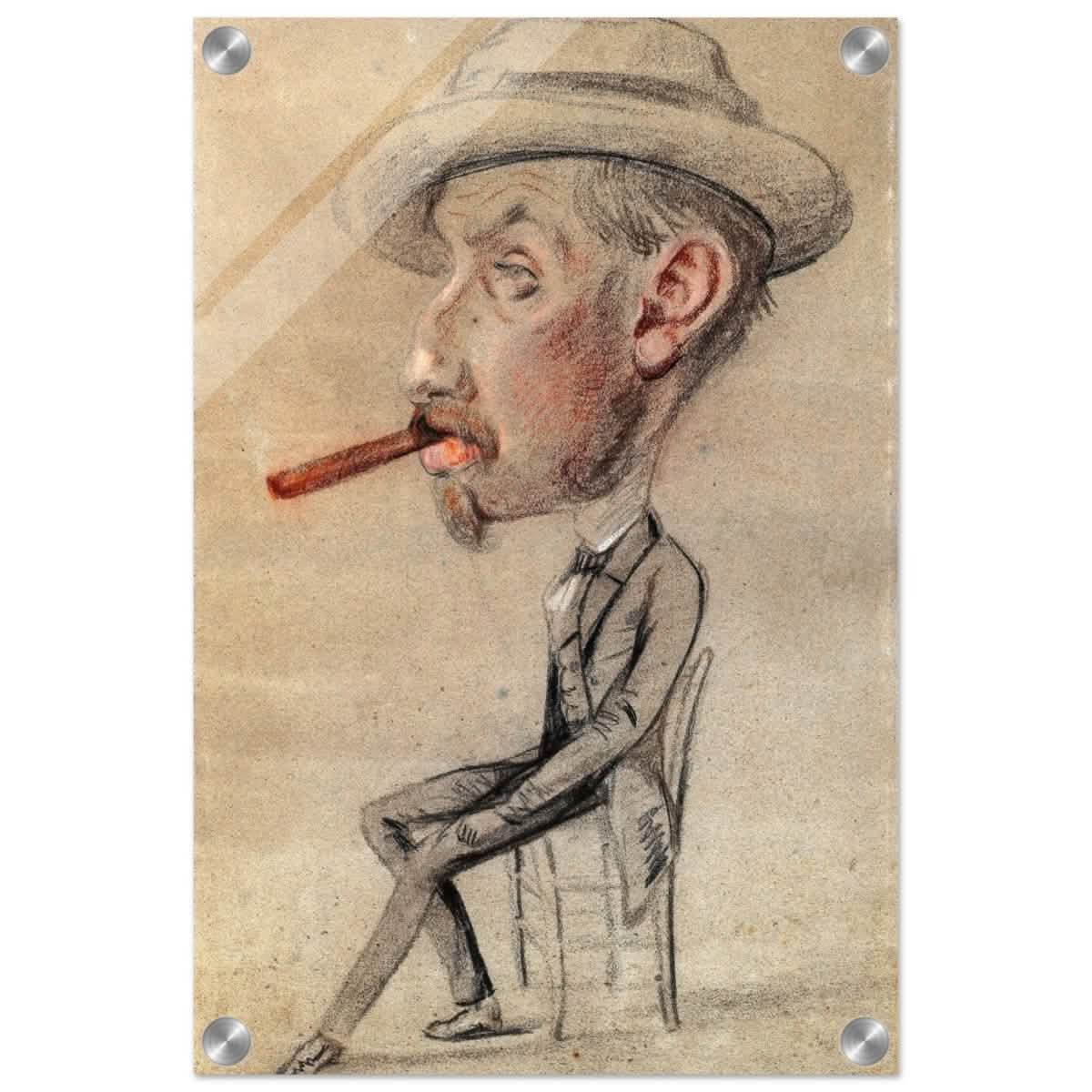 Caricature of a Man with a Big Cigar by Claude Monet | Vintage wall art print - Acrylic Print - 30x45 cm / 12x18″ -