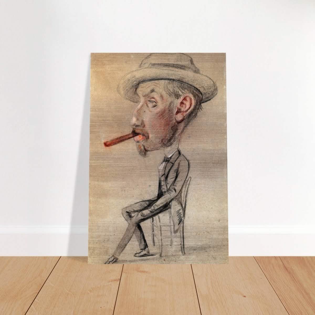 Caricature of a Man with a Big Cigar by Claude Monet | Vintage wall art print - Brushed Aluminum Print - 50x75 cm / 20x30″ -
