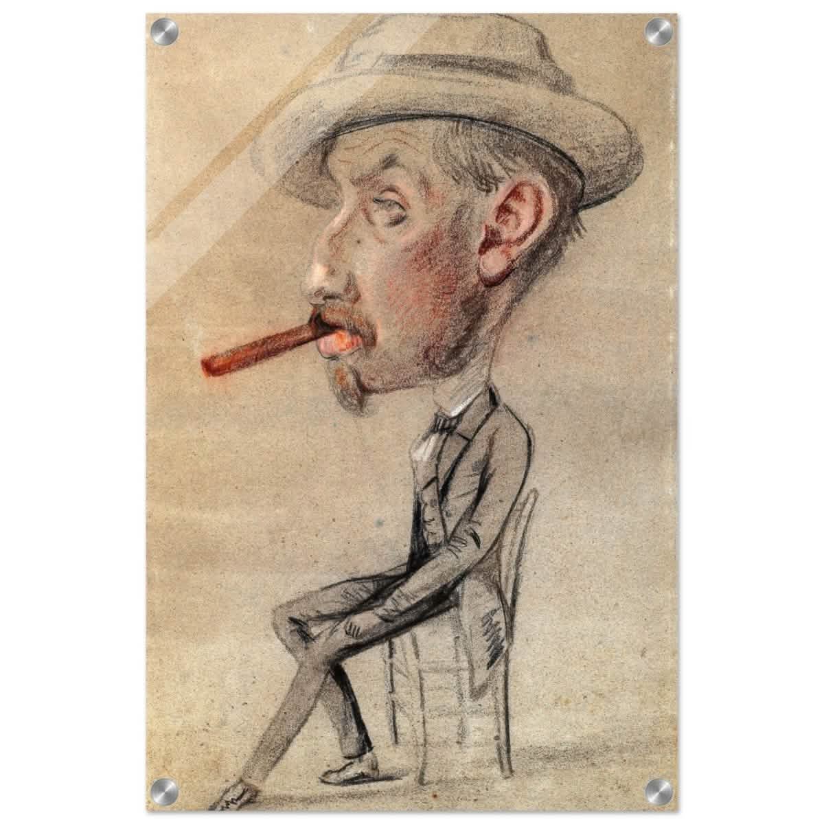 Caricature of a Man with a Big Cigar by Claude Monet | Vintage wall art print - Acrylic Print - 40x60 cm / 16x24″ -