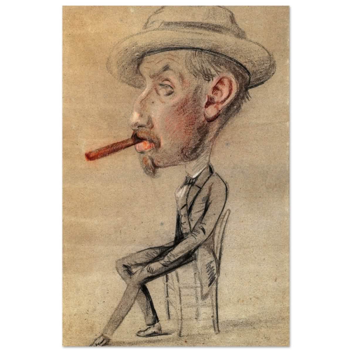 Caricature of a Man with a Big Cigar by Claude Monet | Vintage wall art print - Wood Prints - 60x90 cm / 24x36″ -