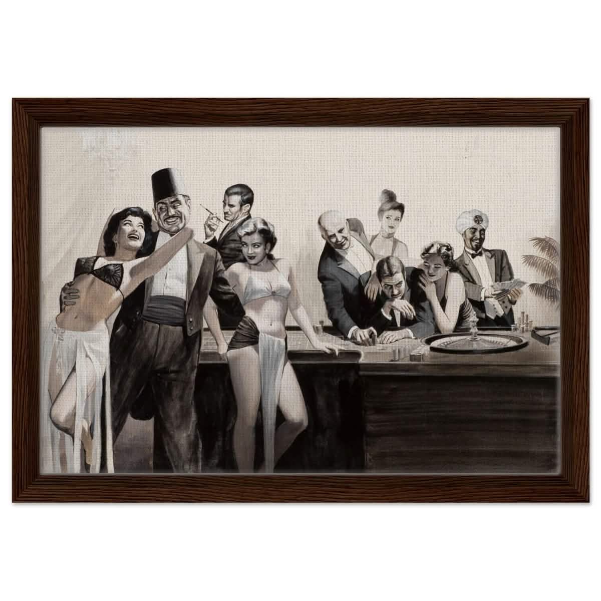 Casino Royale Nights | Vintage Glamour - Framed Canvas - 30x45 cm / 12x18″ - Dark wood frame