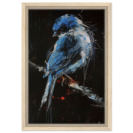 Celestial Bluebird | modern abstract wildlife wall art print - 30x45 cm / 12x18″ - Framed Canvas - Wood frame