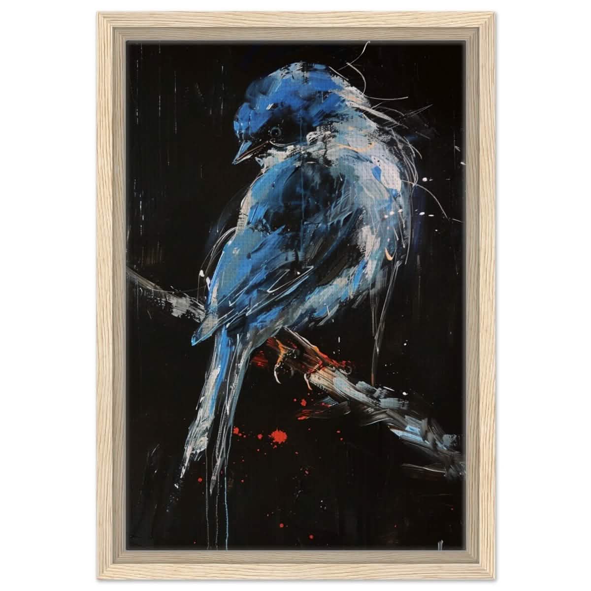 Celestial Bluebird | modern abstract wildlife wall art print - 30x45 cm / 12x18″ - Framed Canvas - Wood frame