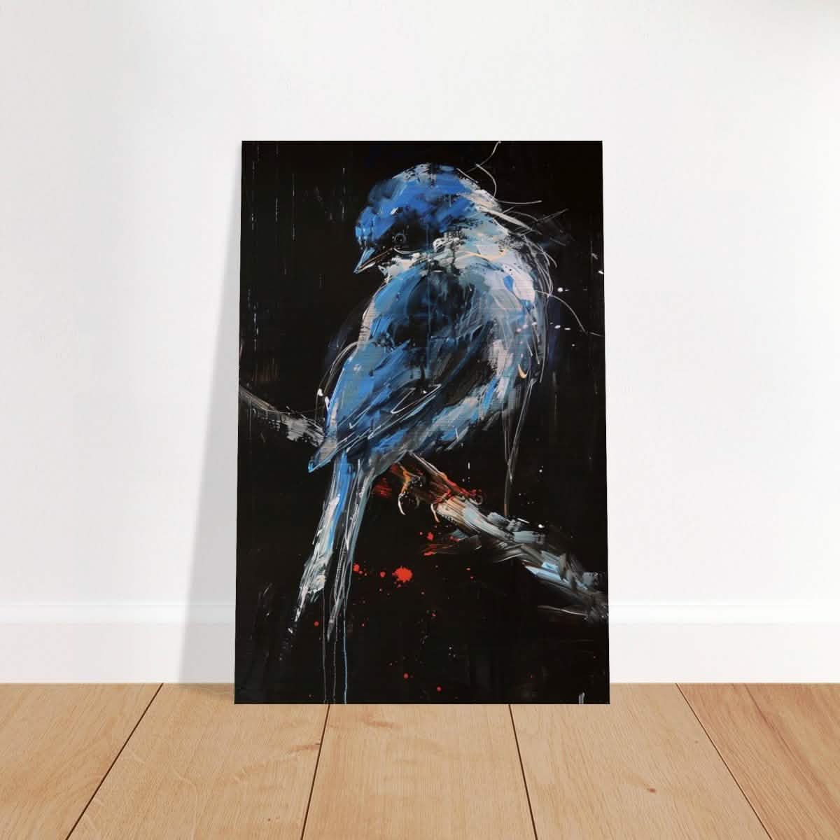 Celestial Bluebird | modern abstract wildlife wall art print - 40x60 cm / 16x24″ - Brushed Aluminum Print -